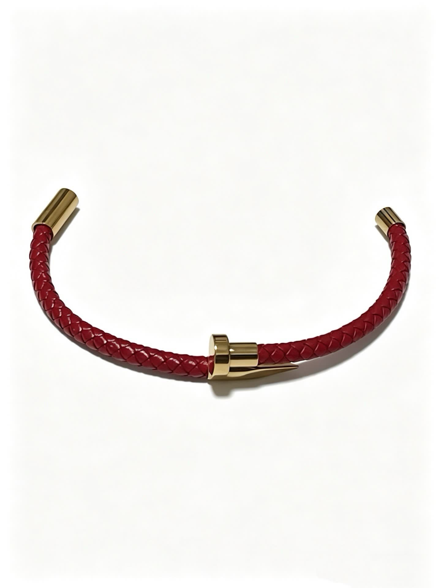 Cartier Red Braided Leather Bracelet with Gold Clasp