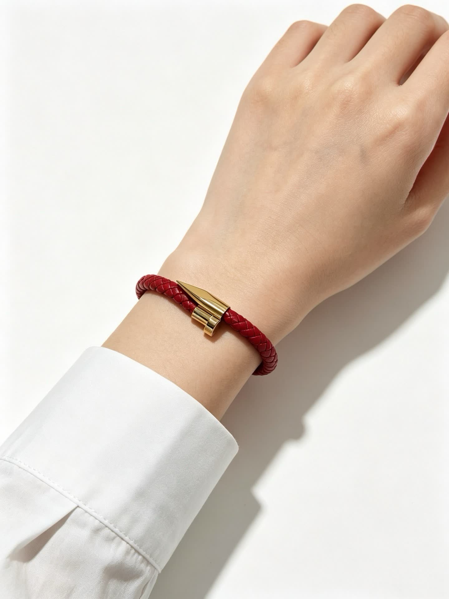 Cartier Red Braided Leather Bracelet with Gold Clasp