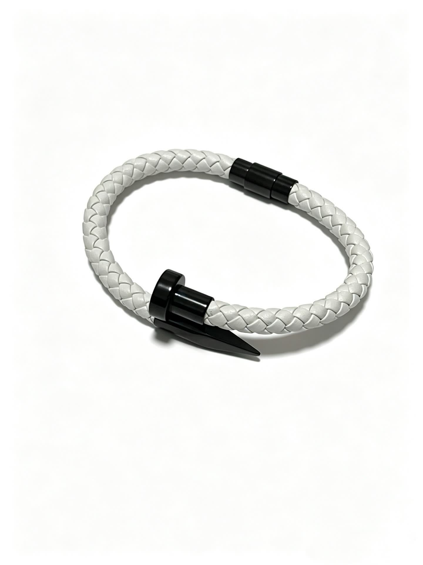 Cartier White Braided Leather Bracelet with Black Clasp Cartier White Braided Leather Bracelet with Black Clasp