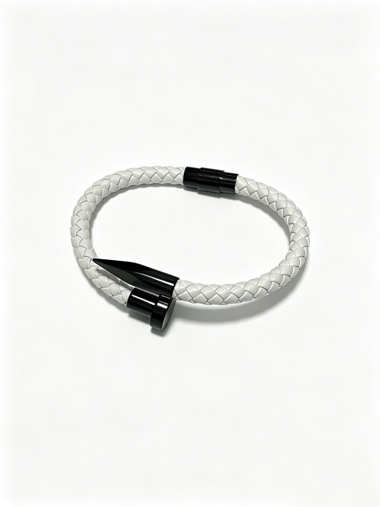 Cartier White Braided Leather Bracelet with Black Clasp