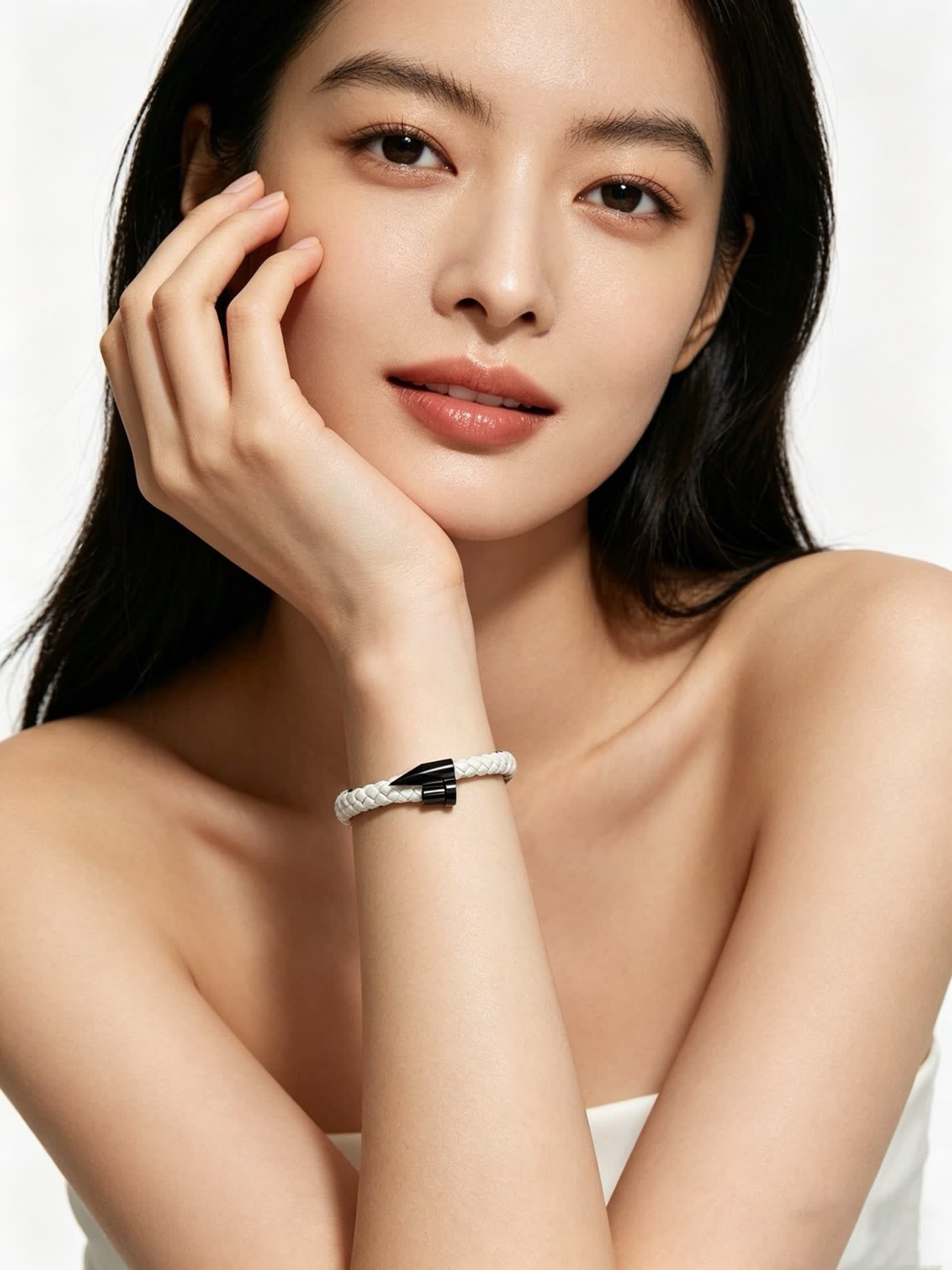 Cartier White Braided Leather Bracelet with Black Clasp