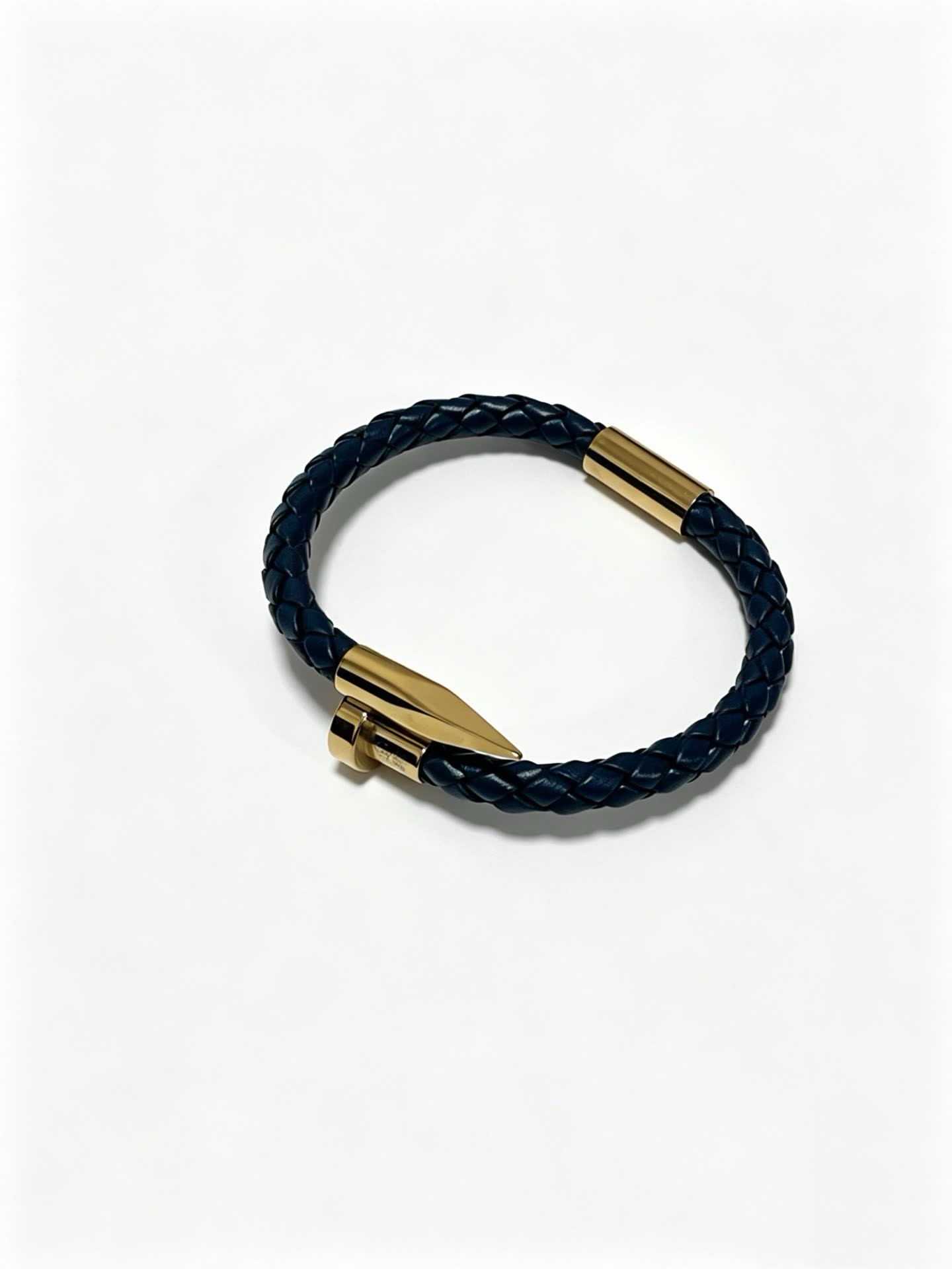 Cartier Navy Blue Braided Leather Bracelet with Gold Clasp
