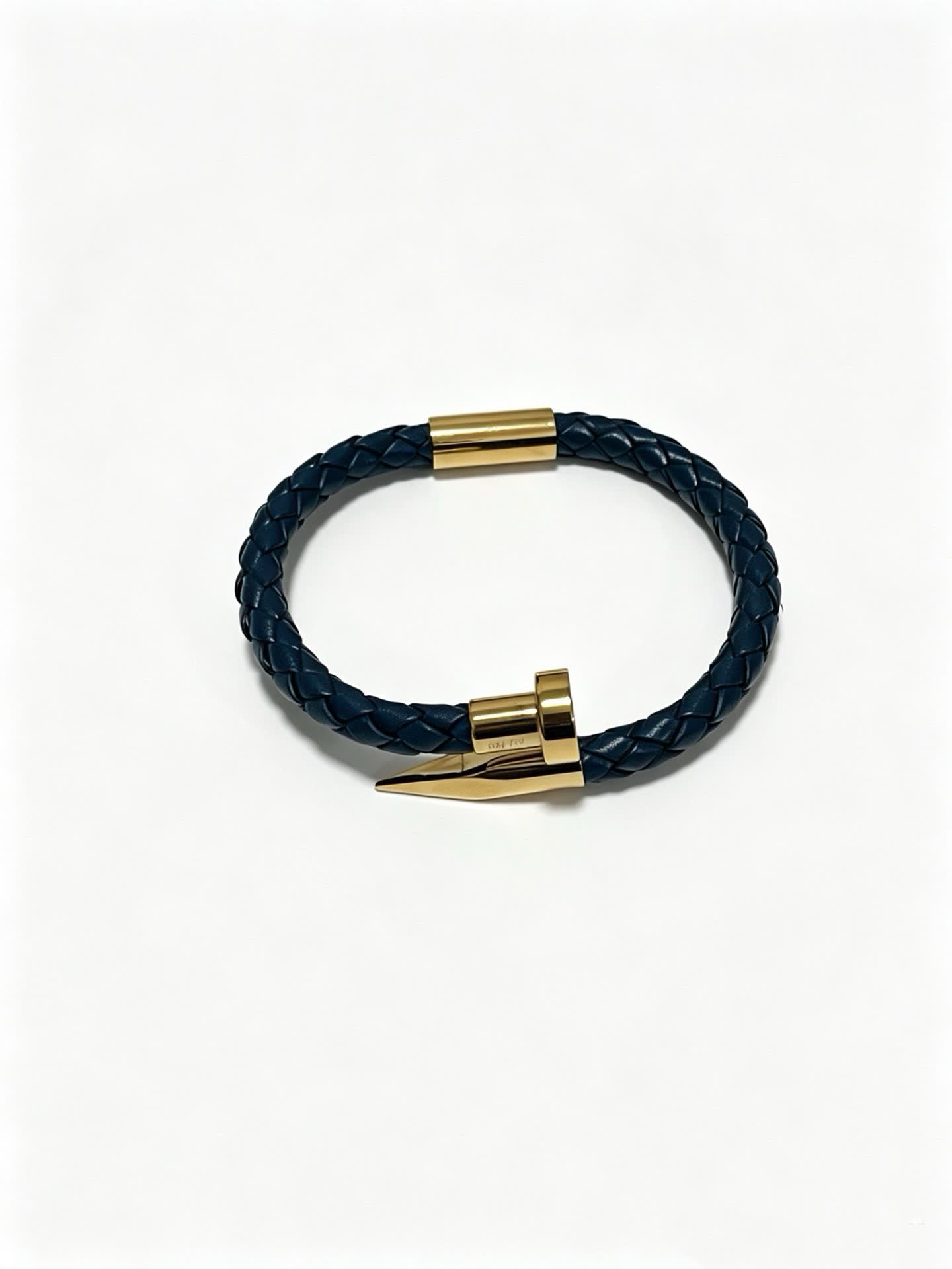 Cartier Navy Blue Braided Leather Bracelet with Gold Clasp