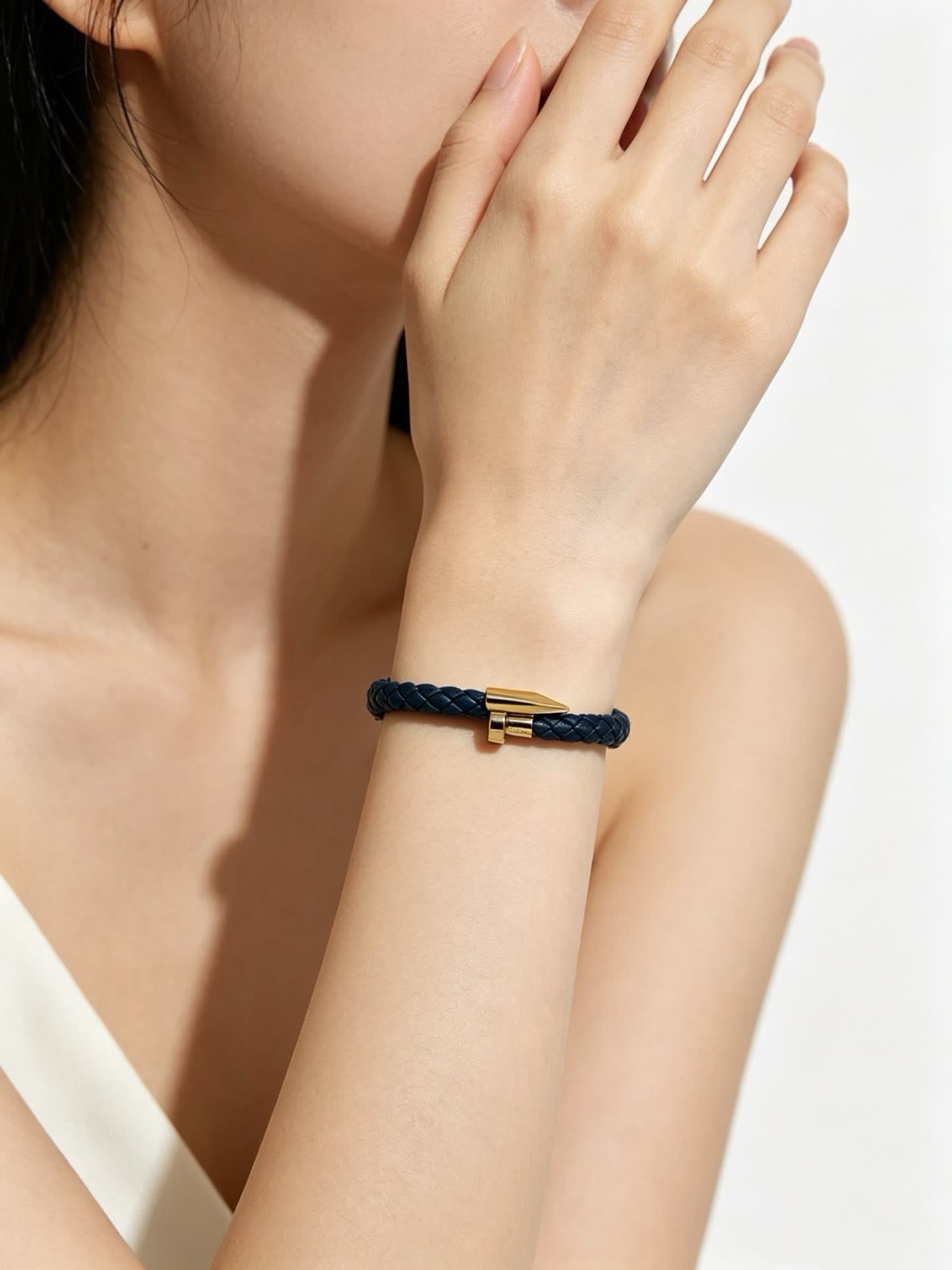 Cartier Navy Blue Braided Leather Bracelet with Gold Clasp