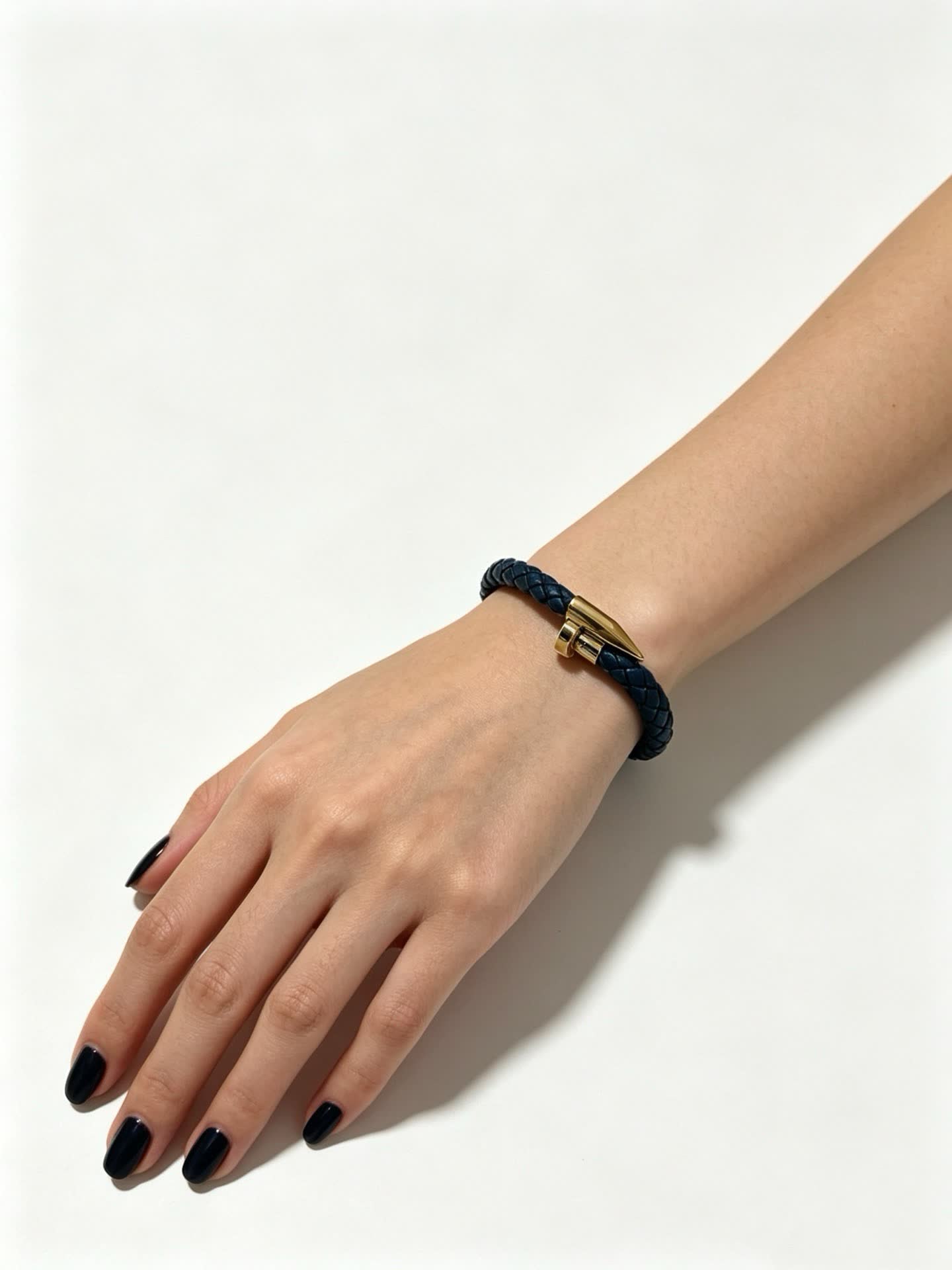 Cartier Navy Blue Braided Leather Bracelet with Gold Clasp