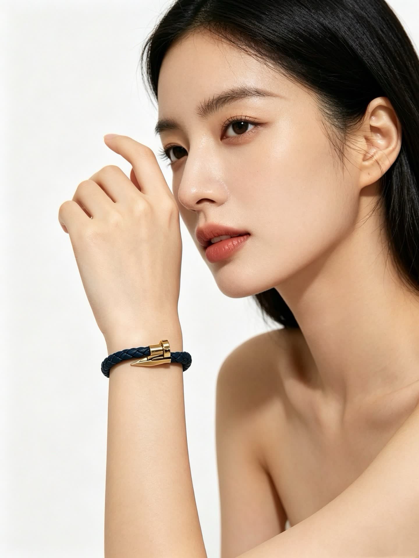 Cartier Navy Blue Braided Leather Bracelet with Gold Clasp