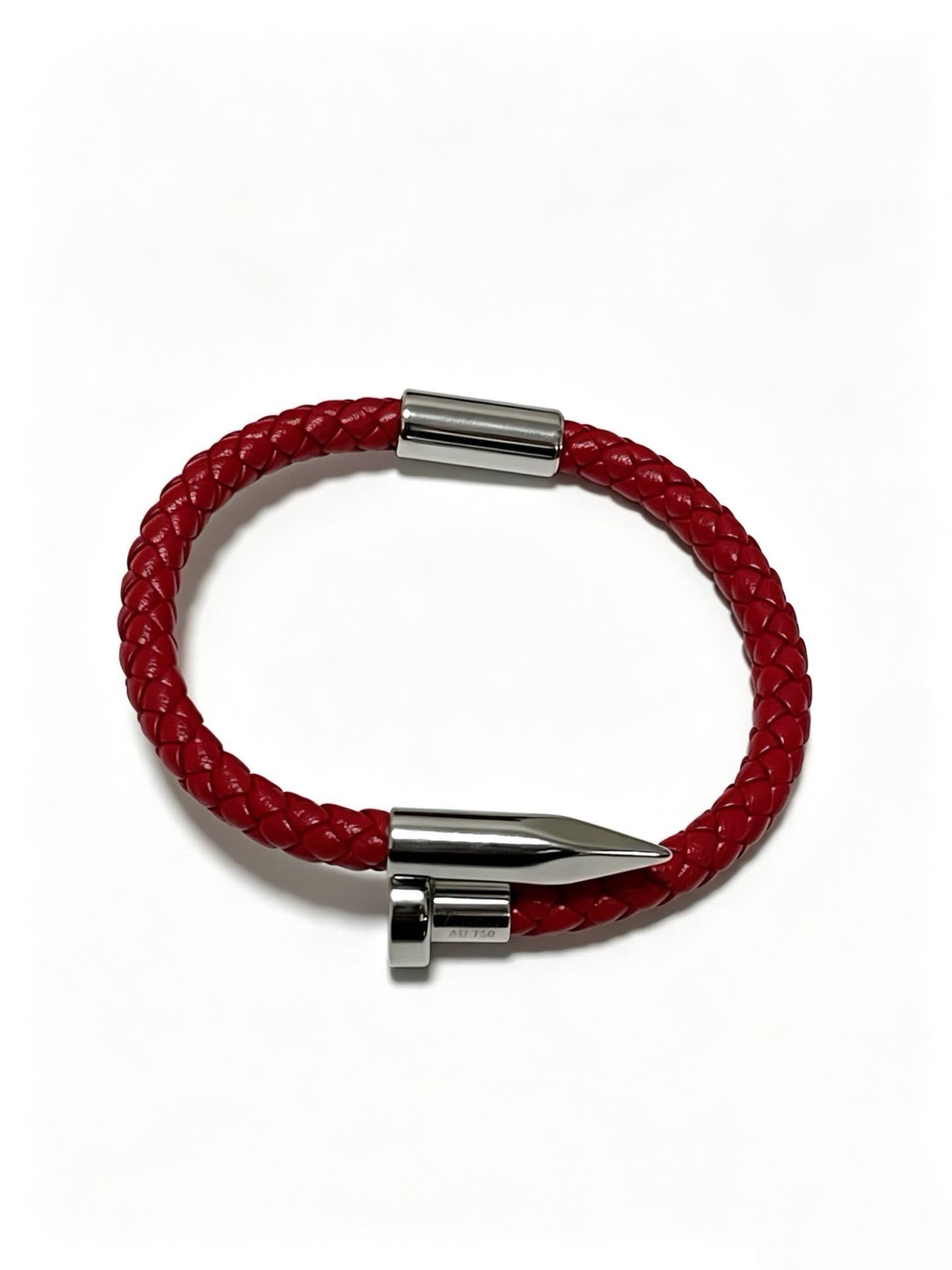 Cartier Red Braided Leather Bracelet with Silver Clasp Cartier Red Braided Leather Bracelet with Silver Clasp