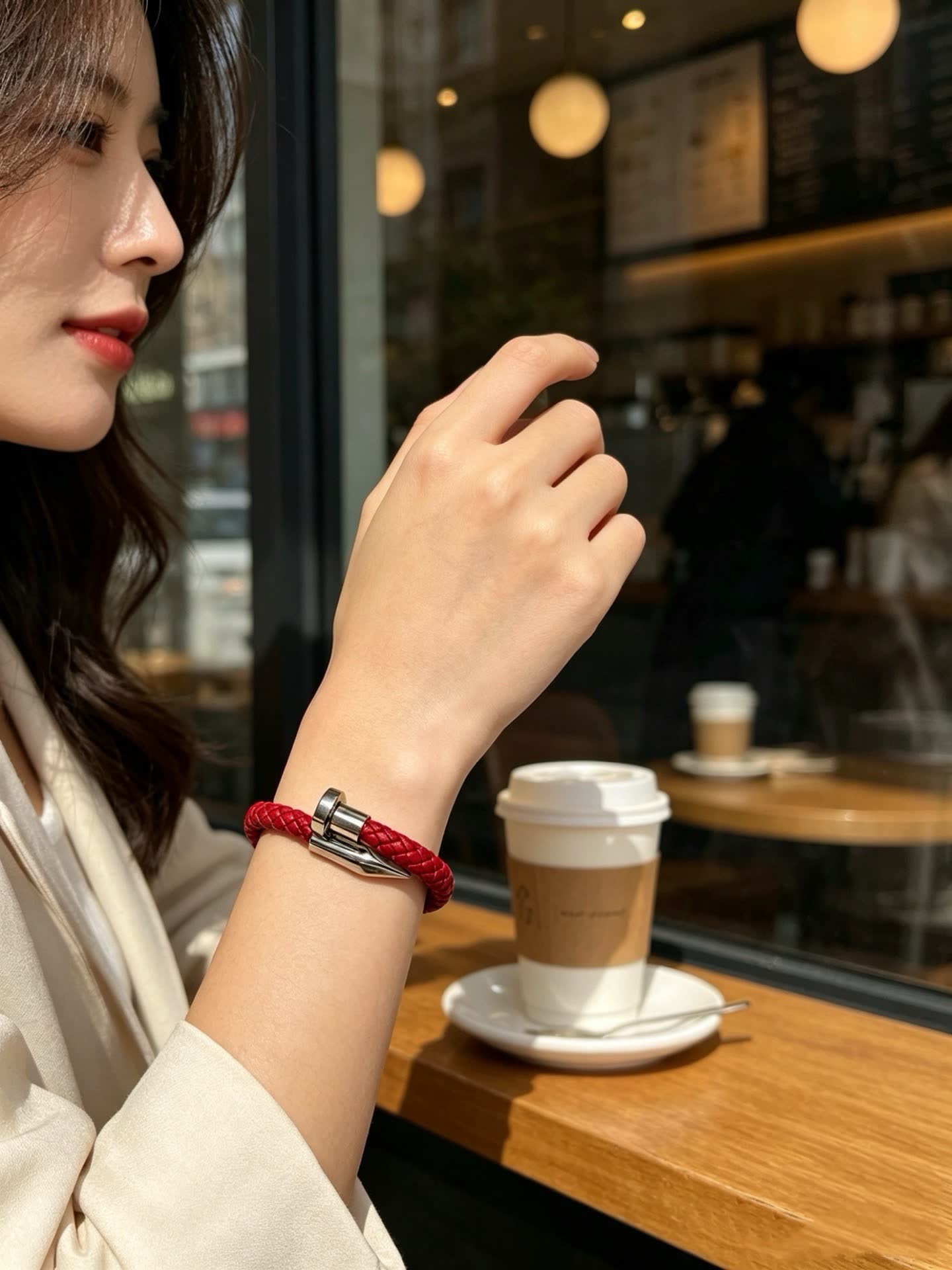 Cartier Red Braided Leather Bracelet with Silver Clasp