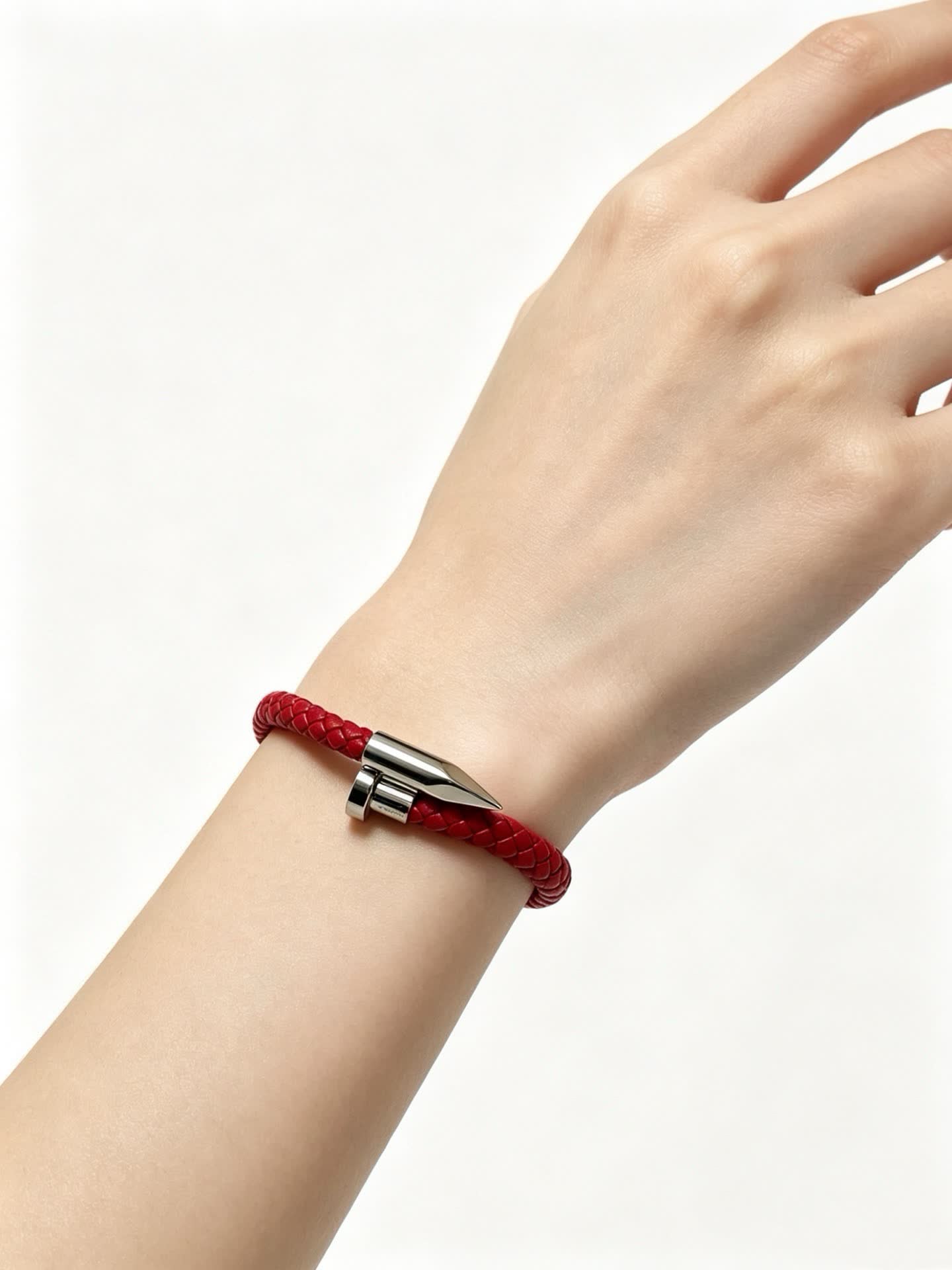 Cartier Red Braided Leather Bracelet with Silver Clasp