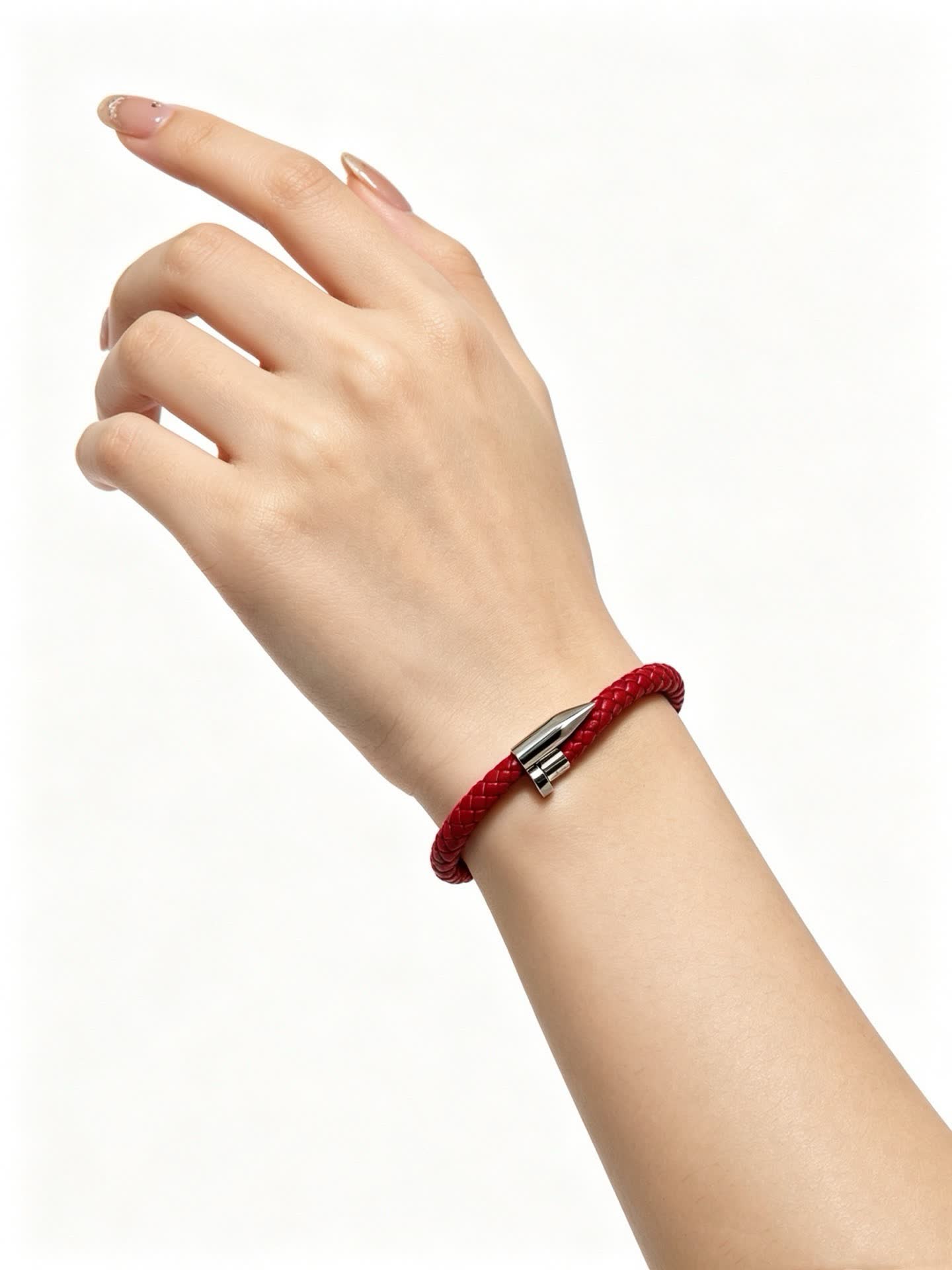 Cartier Red Braided Leather Bracelet with Silver Clasp