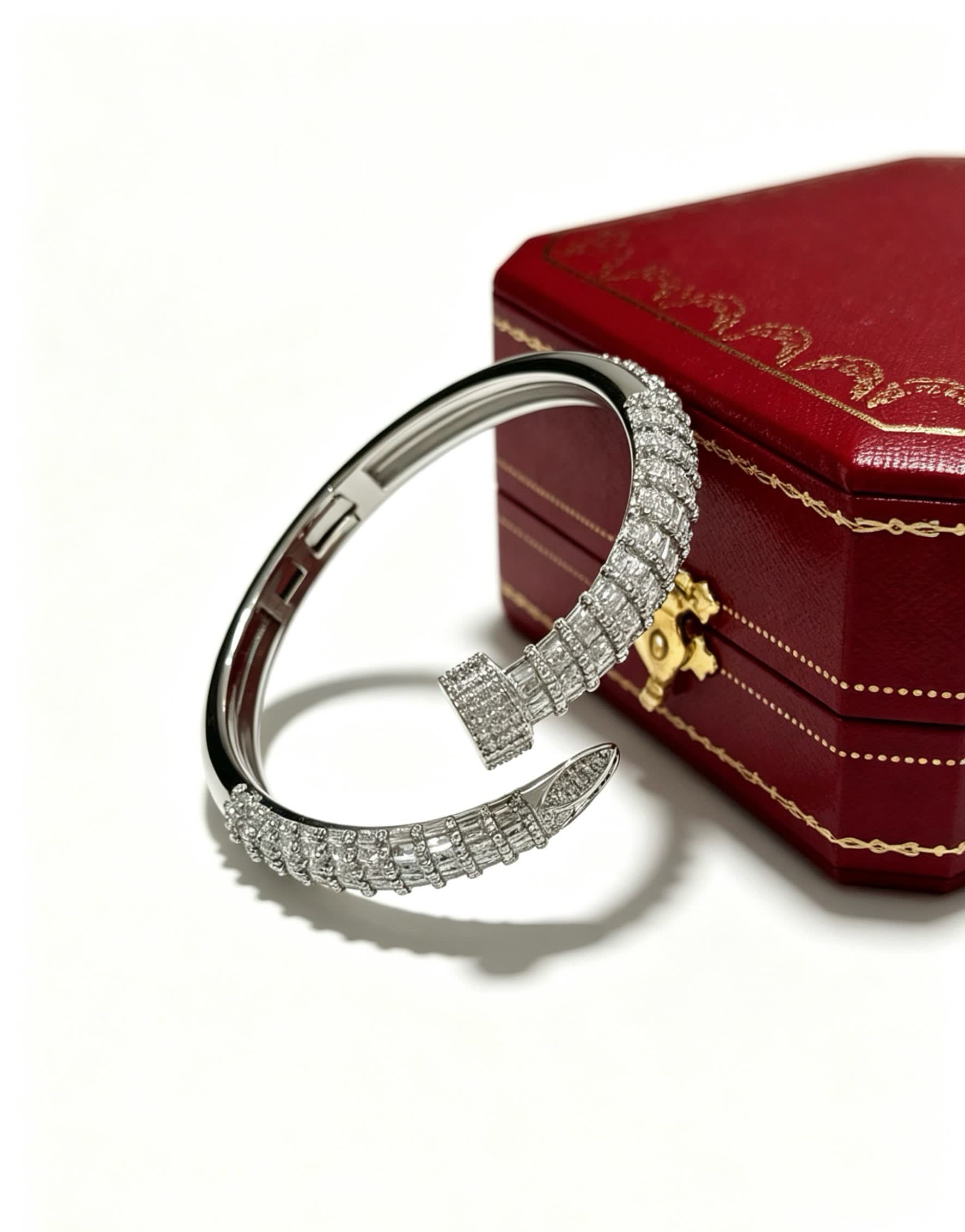 Cartier Luxury Silver Diamond Bangle Bracelet