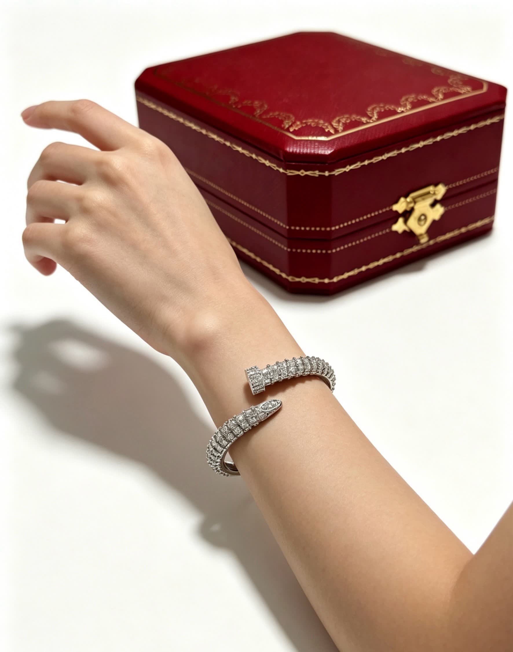 Cartier Luxury Silver Diamond Bangle Bracelet