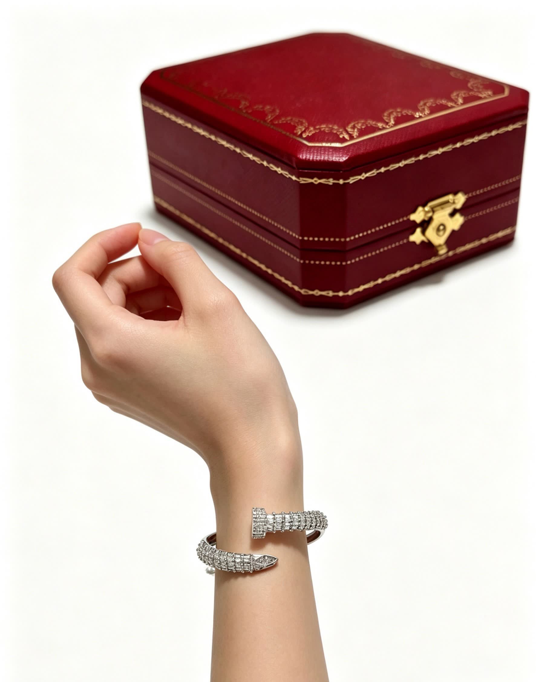 Cartier Luxury Silver Diamond Bangle Bracelet