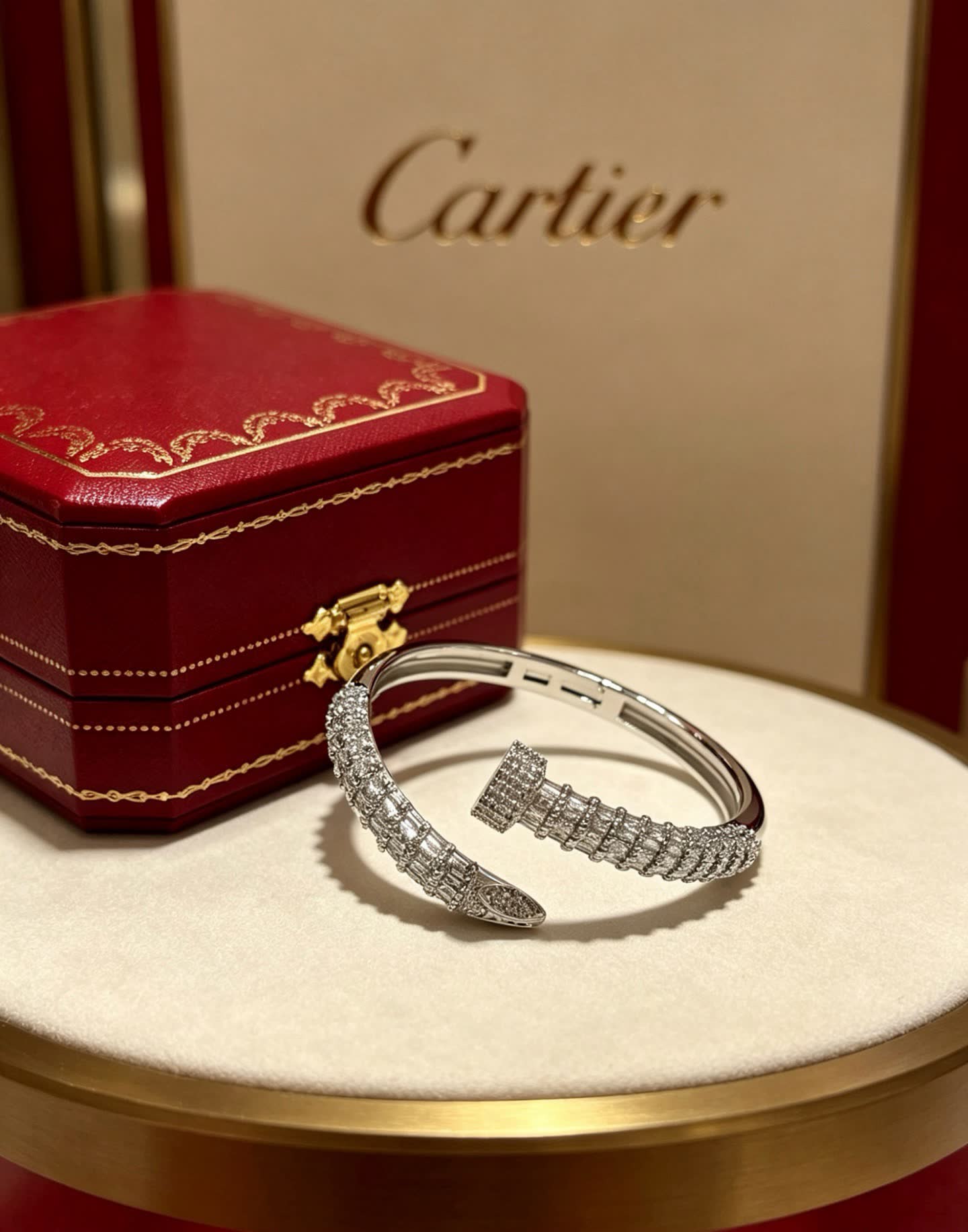 Cartier Luxury Silver Diamond Bangle Bracelet