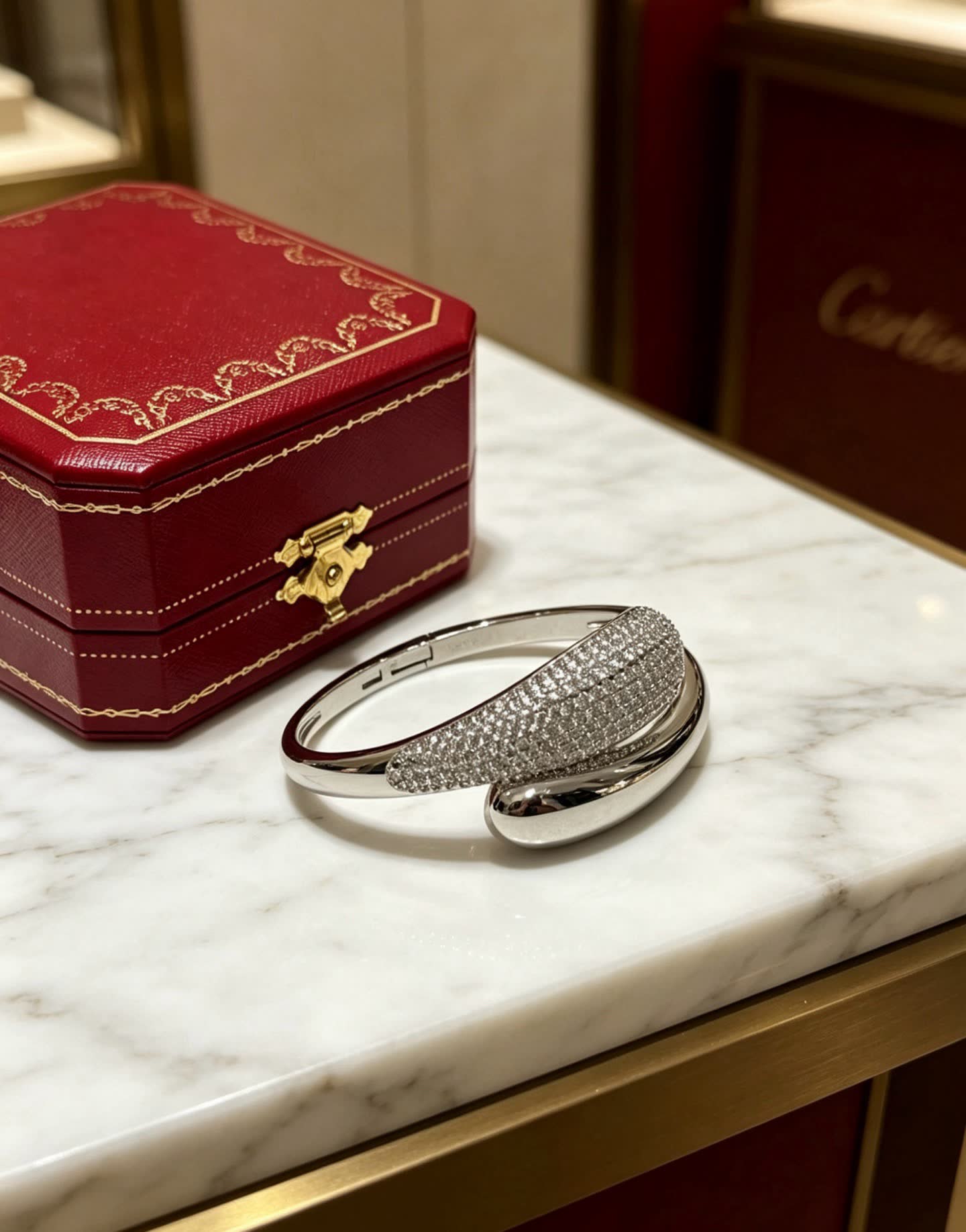 Cartier Elegant Silver Diamond Bangle Bracelet