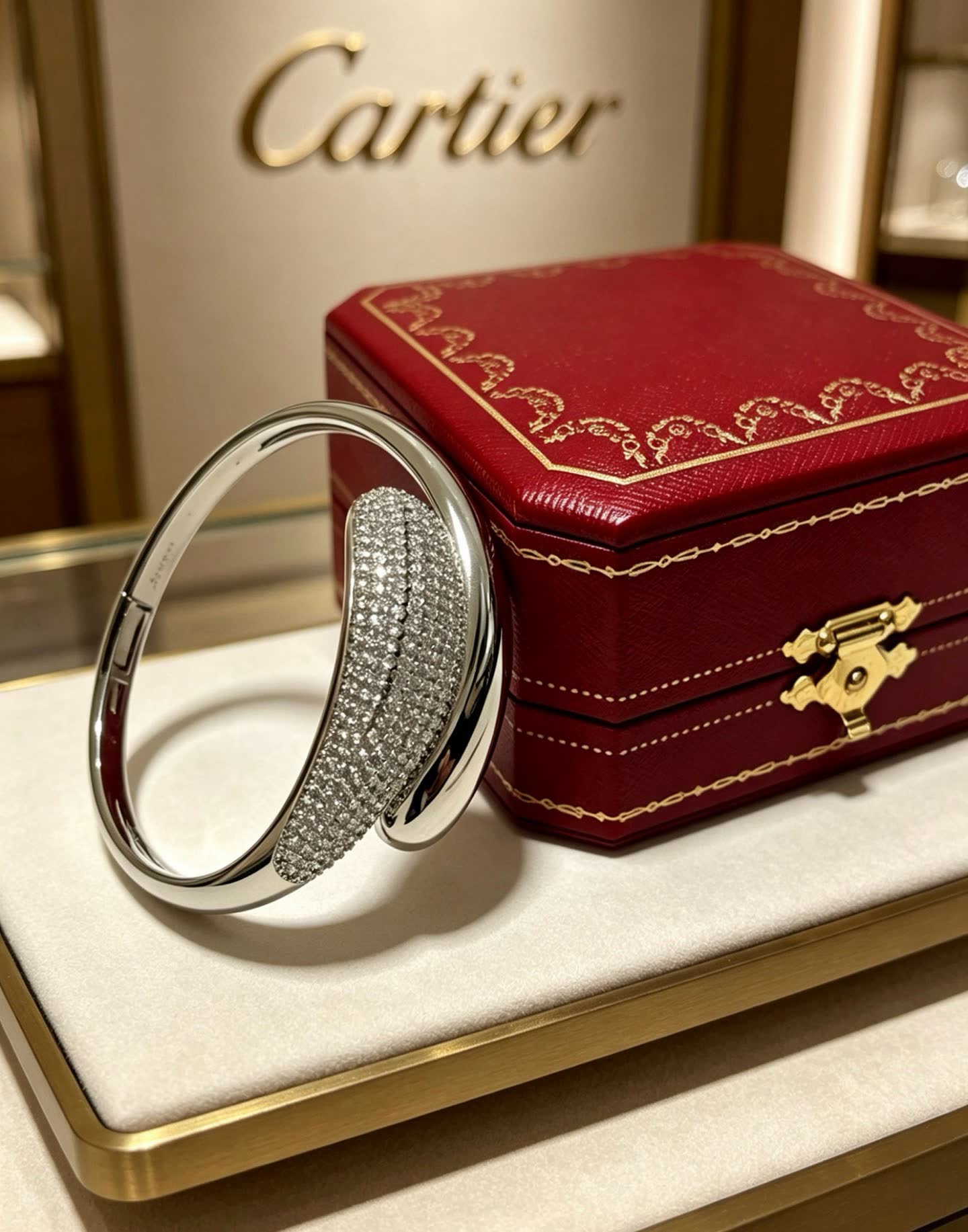 Cartier Elegant Silver Diamond Bangle Bracelet