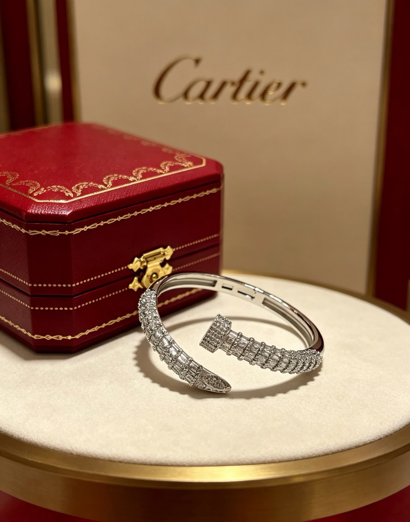 Cartier Luxury Silver Diamond Bangle Bracelet