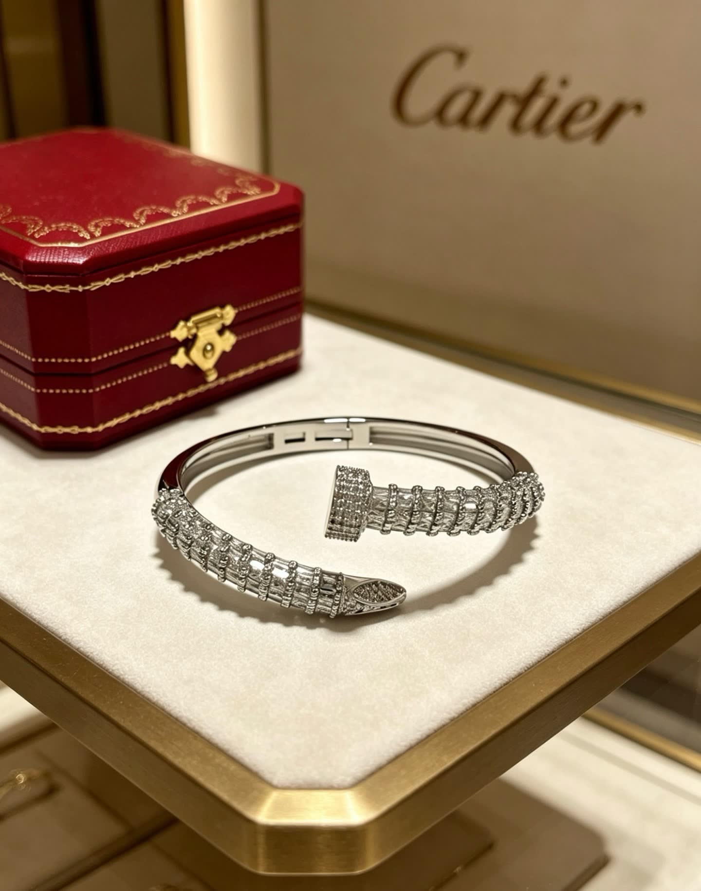 Cartier Luxury Silver Diamond Bangle Bracelet