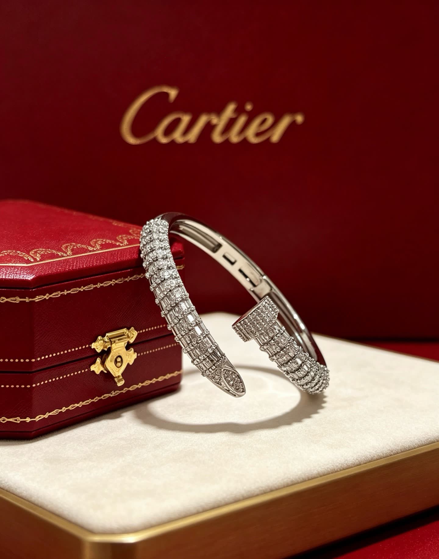 Cartier Luxury Silver Diamond Bangle Bracelet