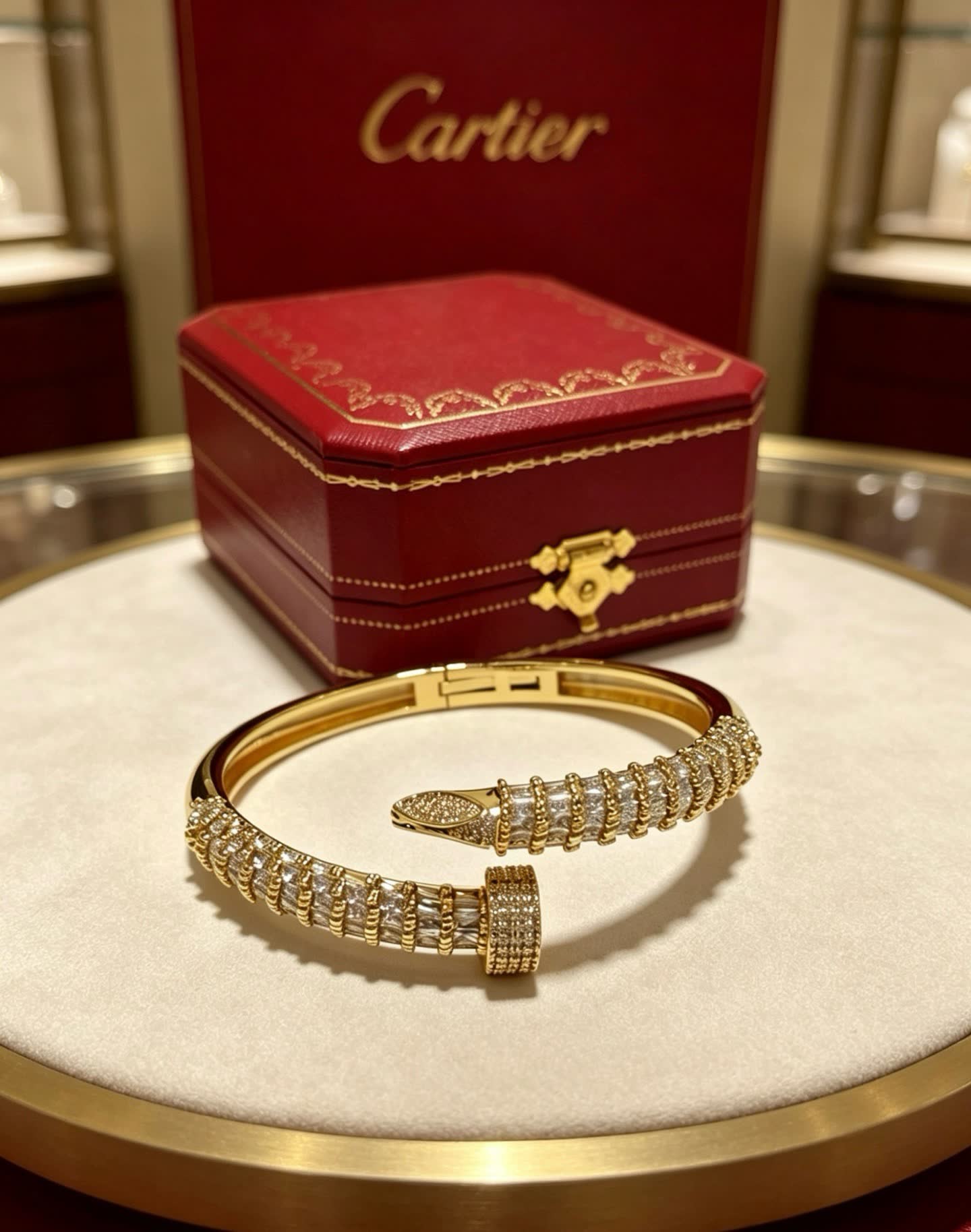 Cartier Elegant Gold and Diamond Bangle Bracelet