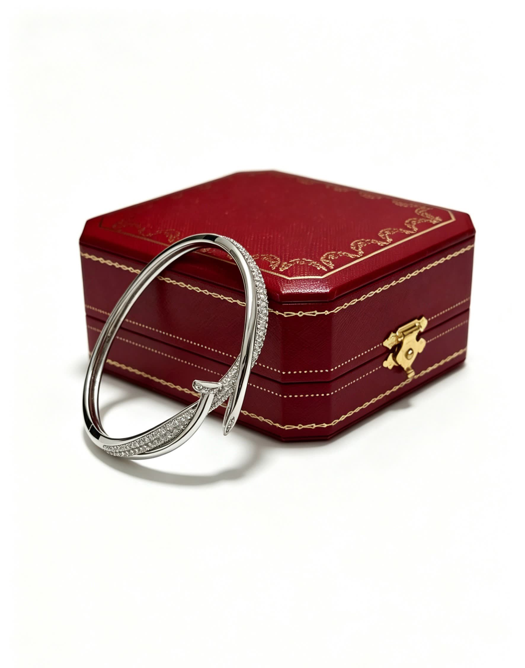 Cartier Elegant Silver Bangle Bracelet with Diamond Accents