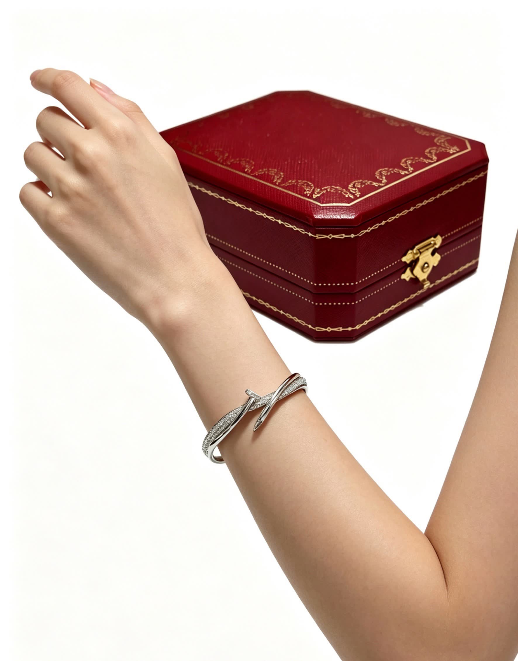 Cartier Elegant Silver Bangle Bracelet with Diamond Accents