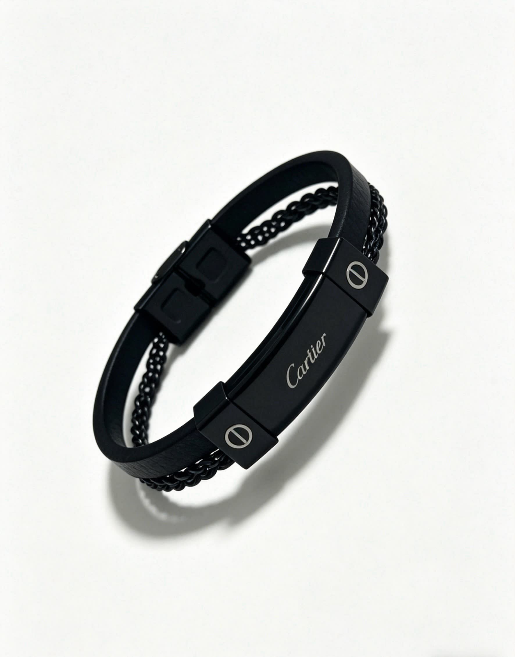 Cartier Black Rubber and Steel Bracelet Cartier Black Rubber and Steel Bracelet