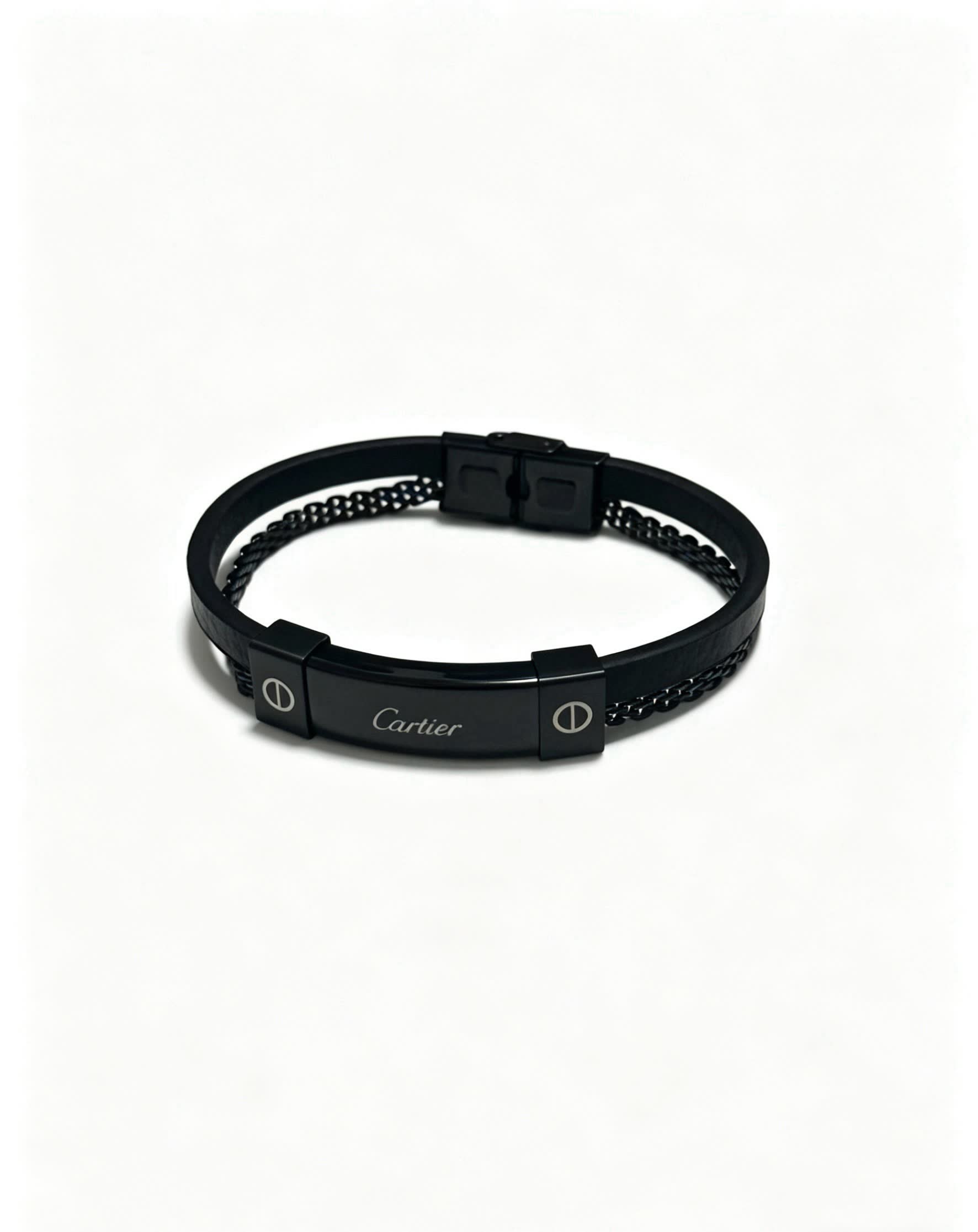 Cartier Black Rubber and Steel Bracelet