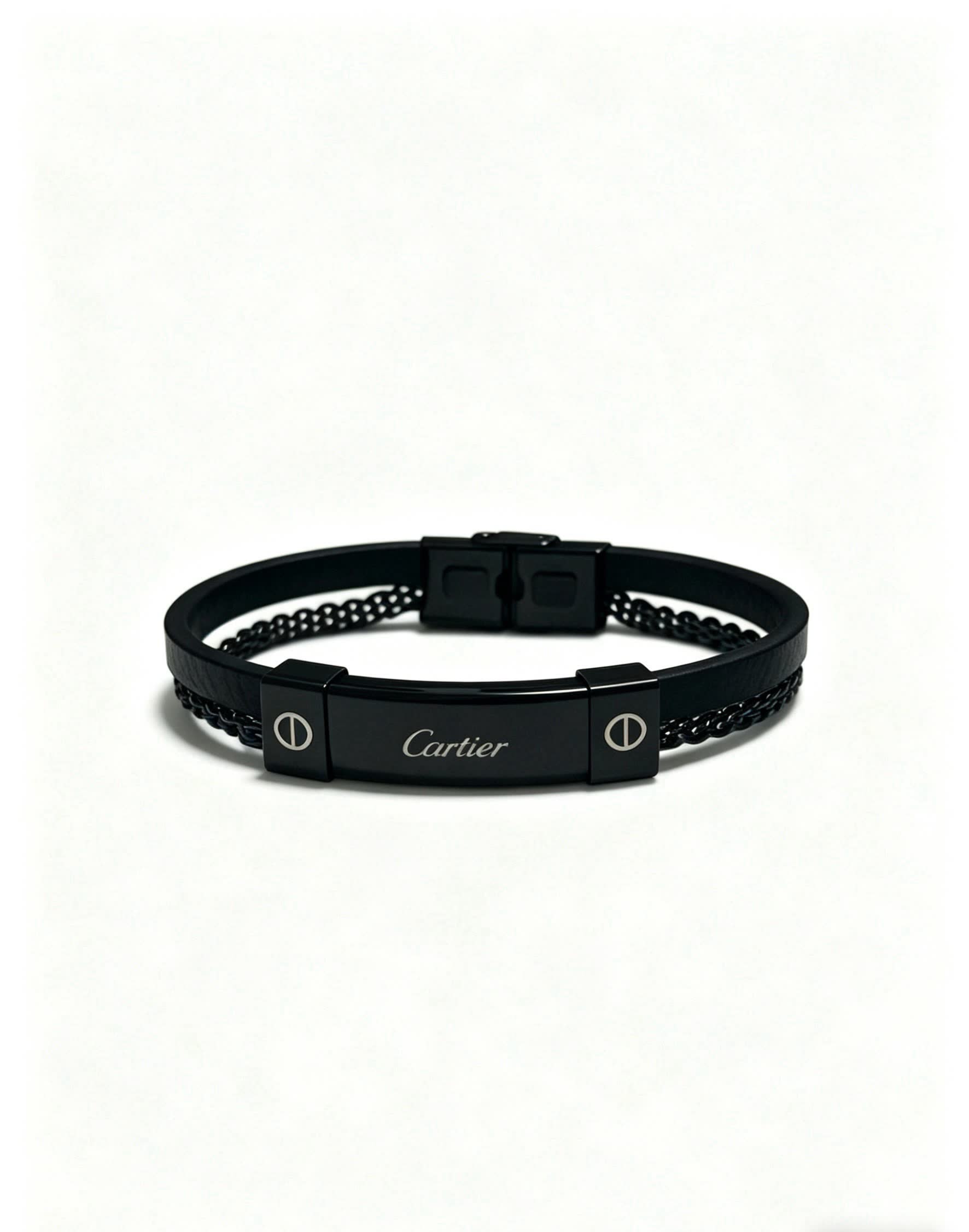 Cartier Black Rubber and Steel Bracelet