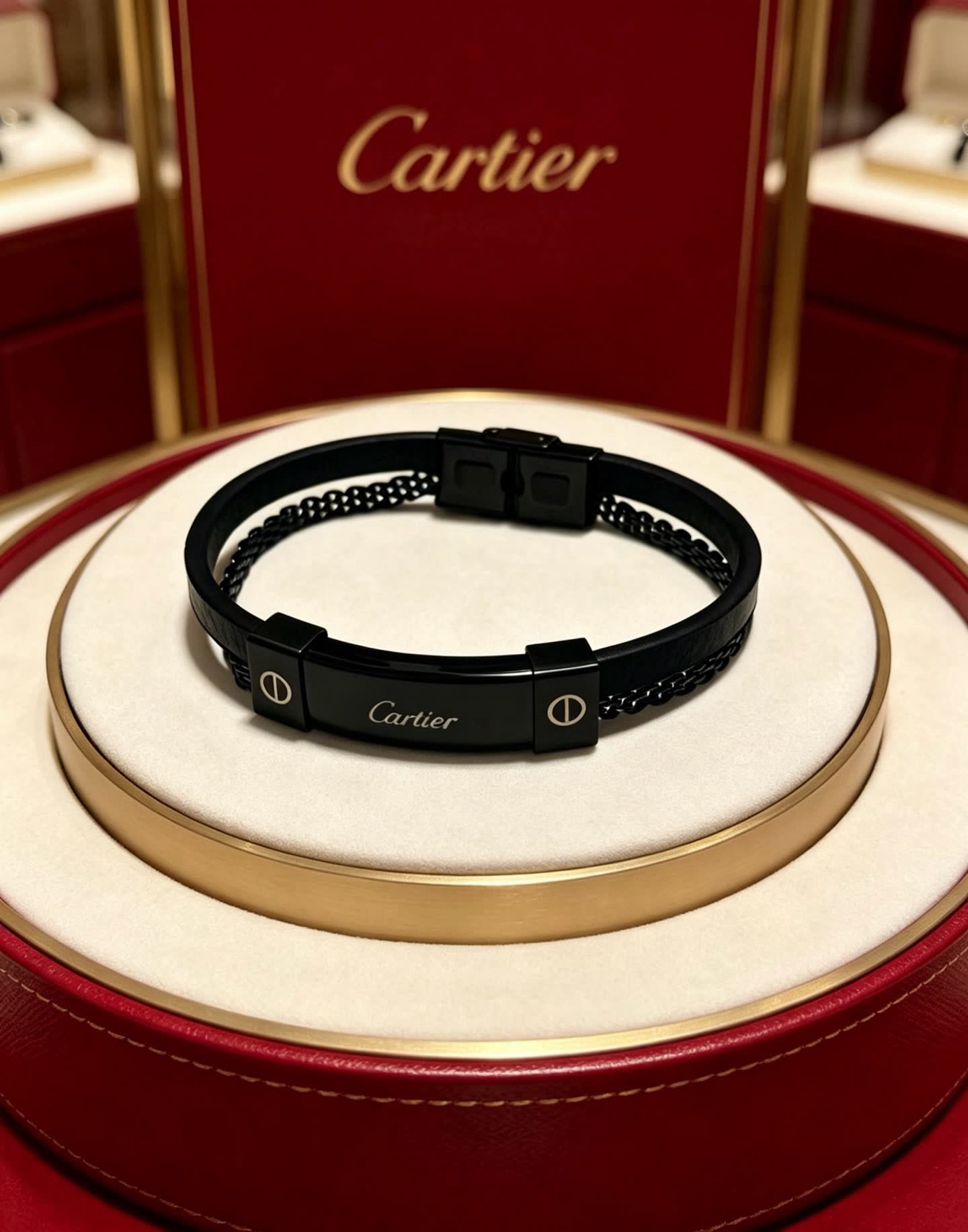 Cartier Black Rubber and Steel Bracelet