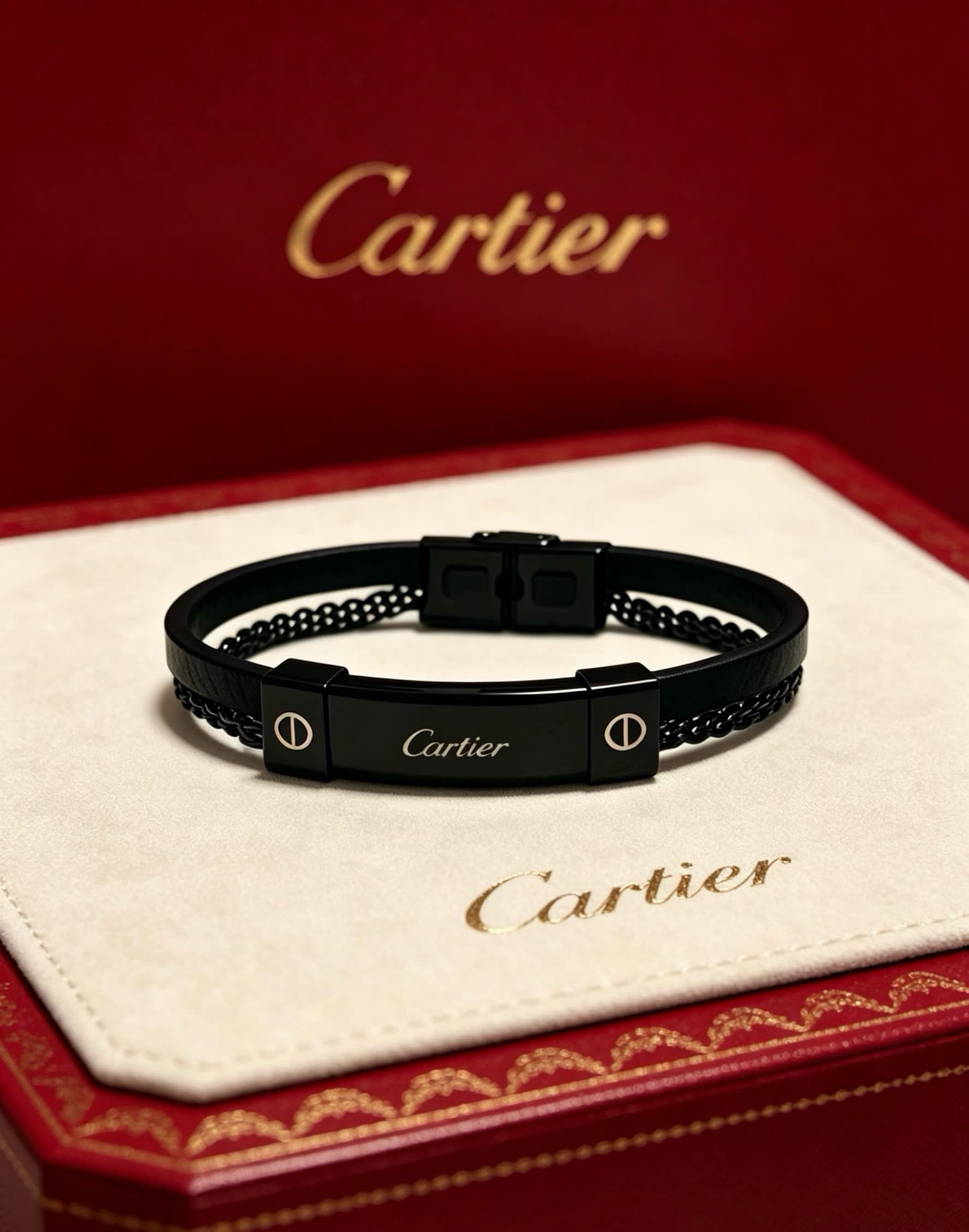 Cartier Black Rubber and Steel Bracelet