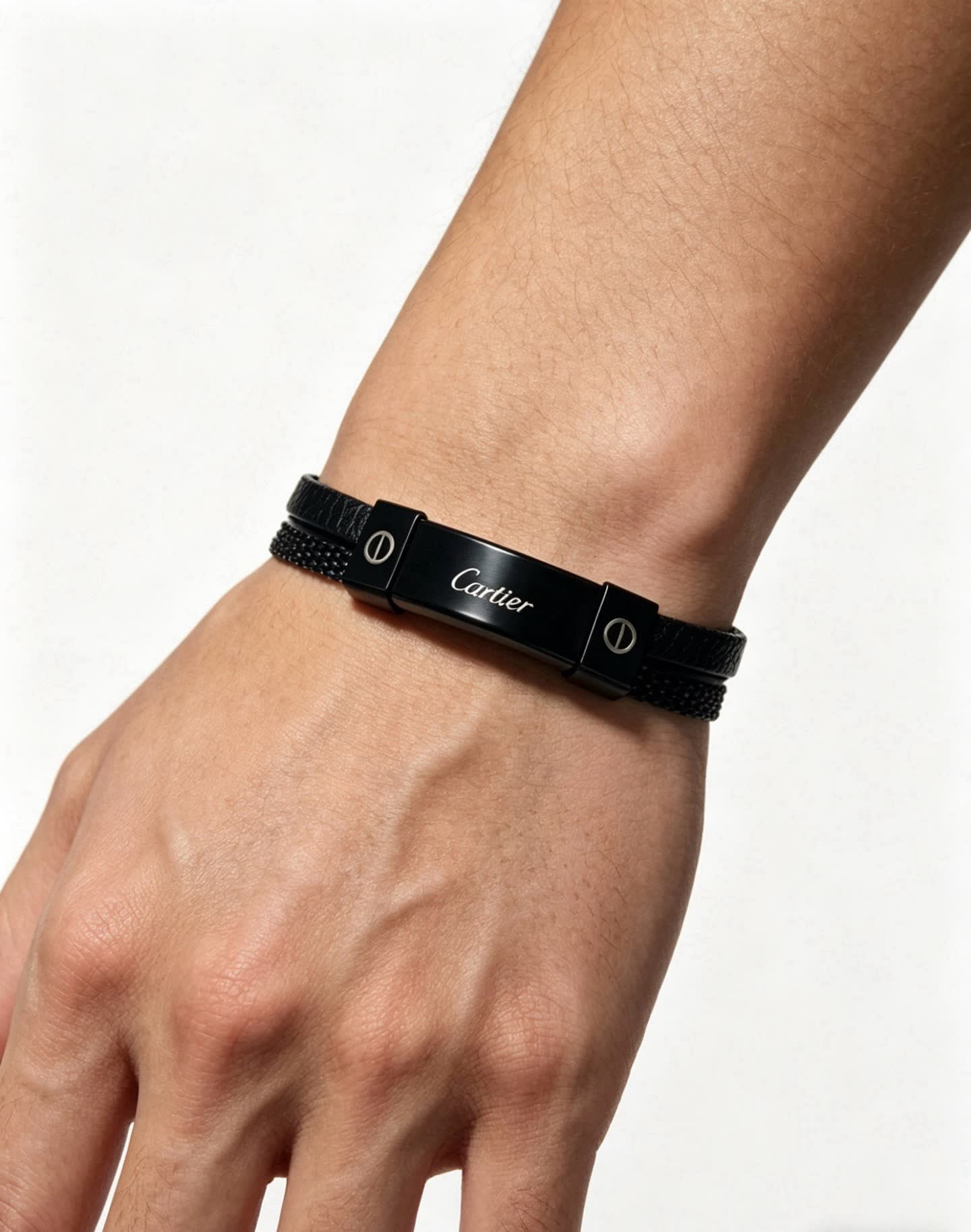 Cartier Black Rubber and Steel Bracelet