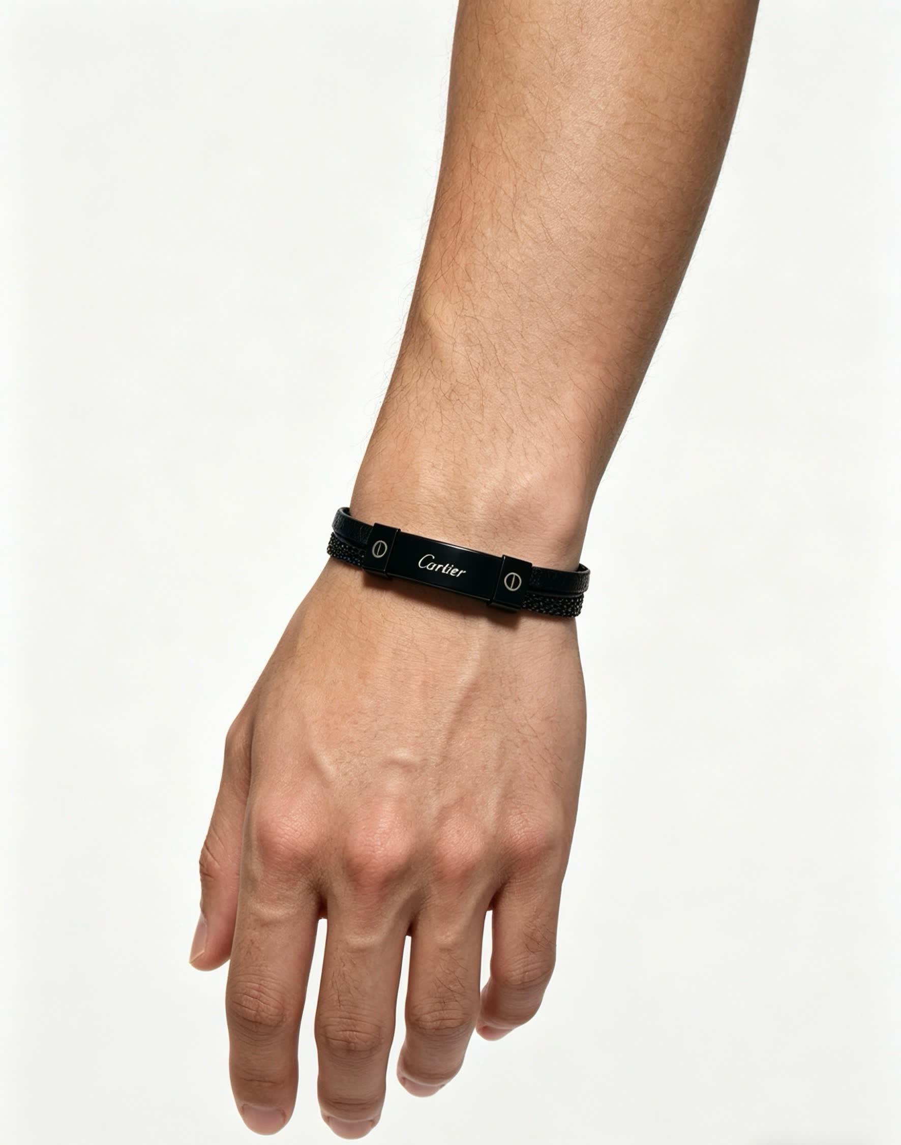 Cartier Black Rubber and Steel Bracelet