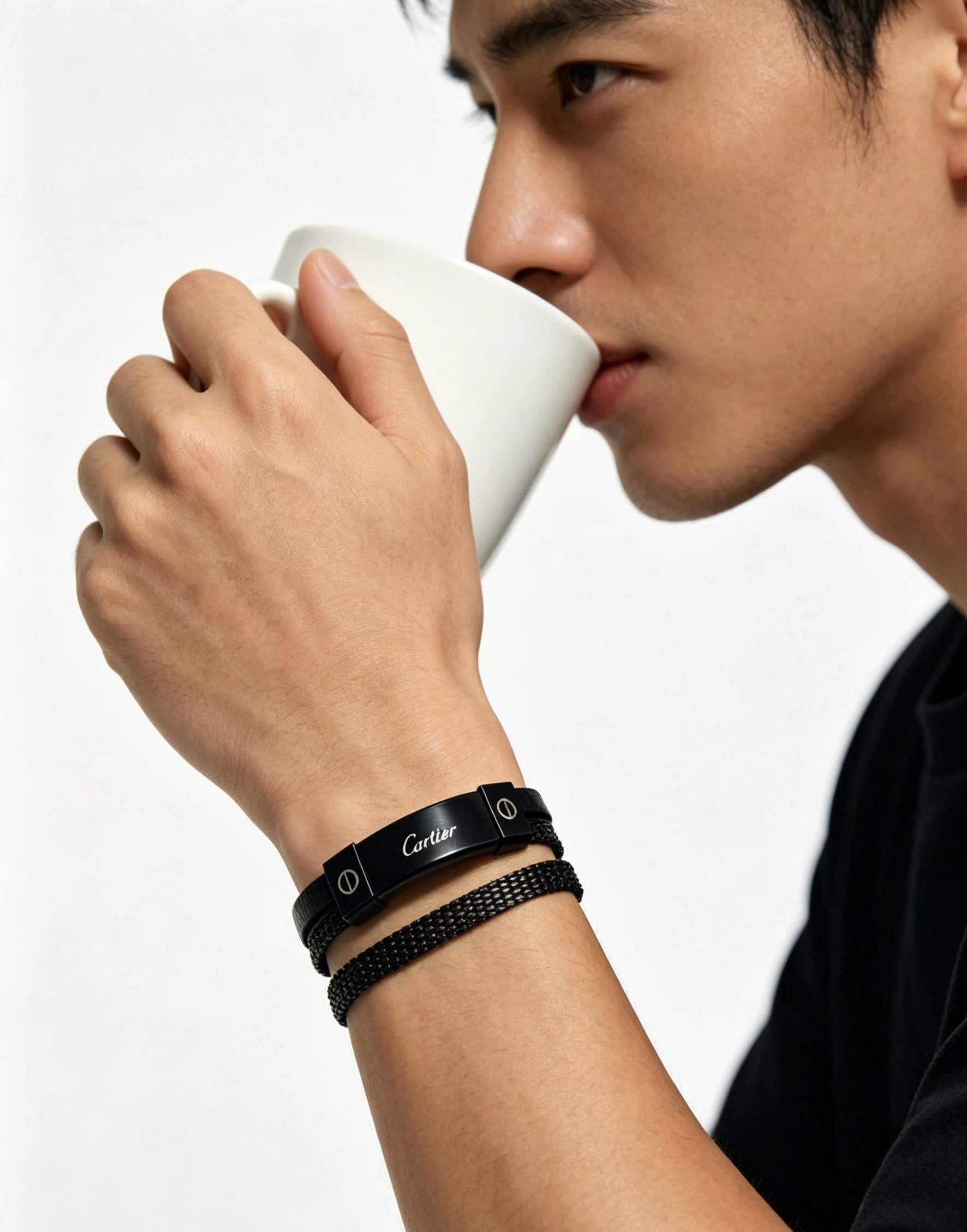 Cartier Black Rubber and Steel Bracelet