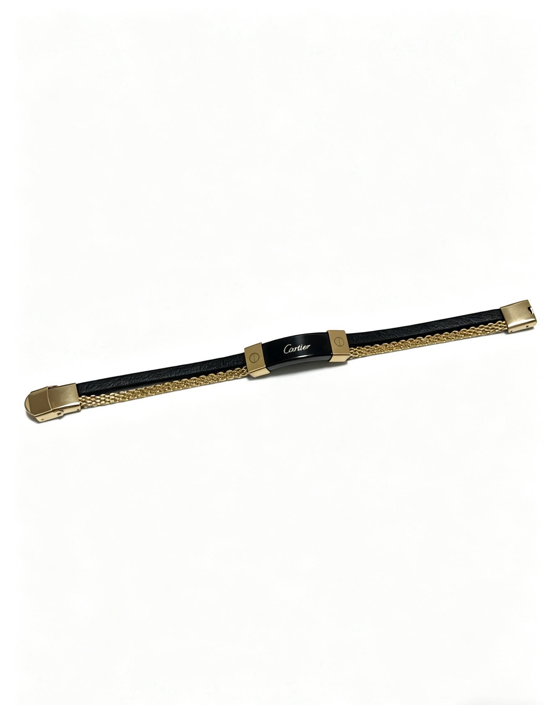 Cartier Black Leather and Gold Bracelet Cartier Black Leather and Gold Bracelet