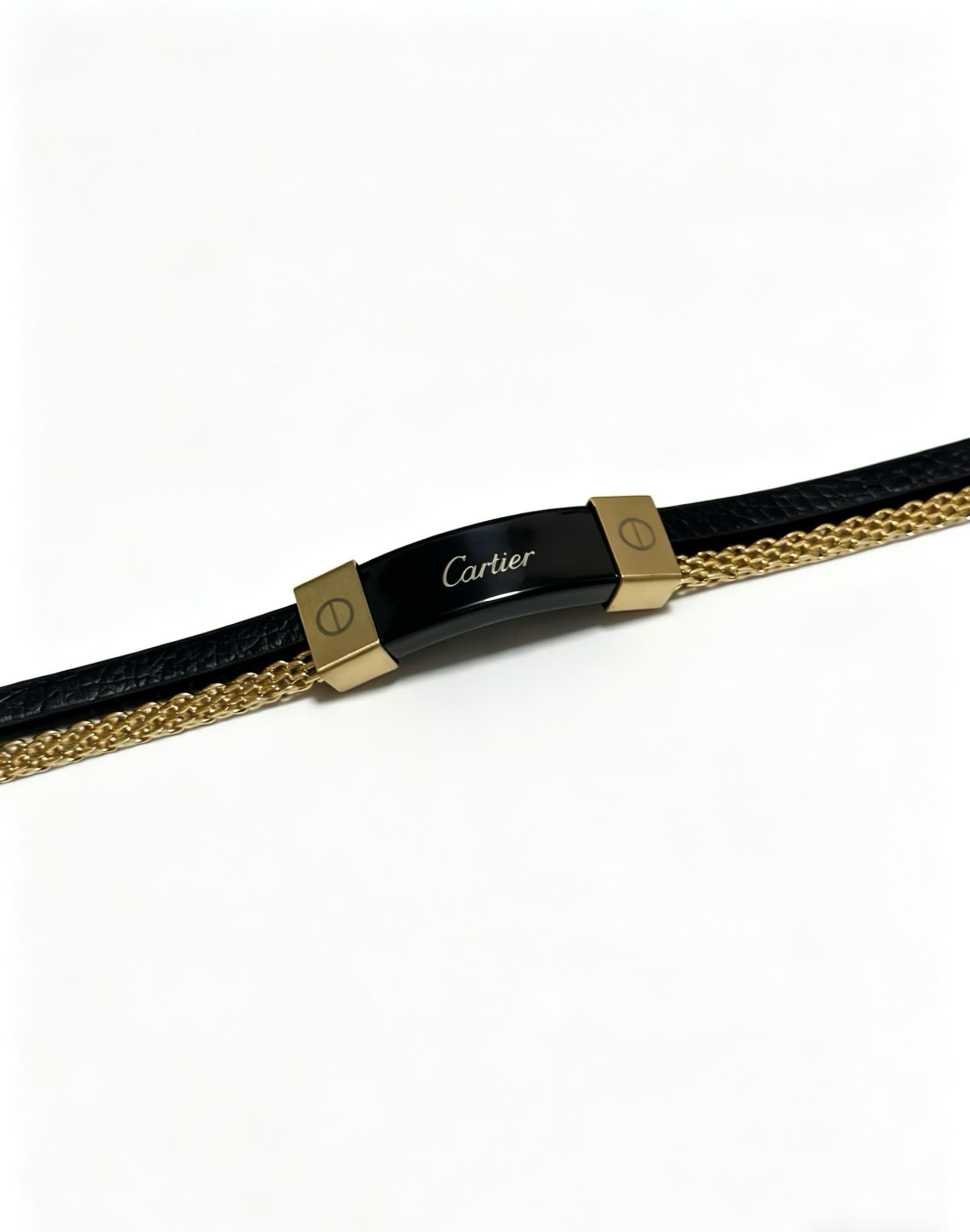 Cartier Black Leather and Gold Bracelet