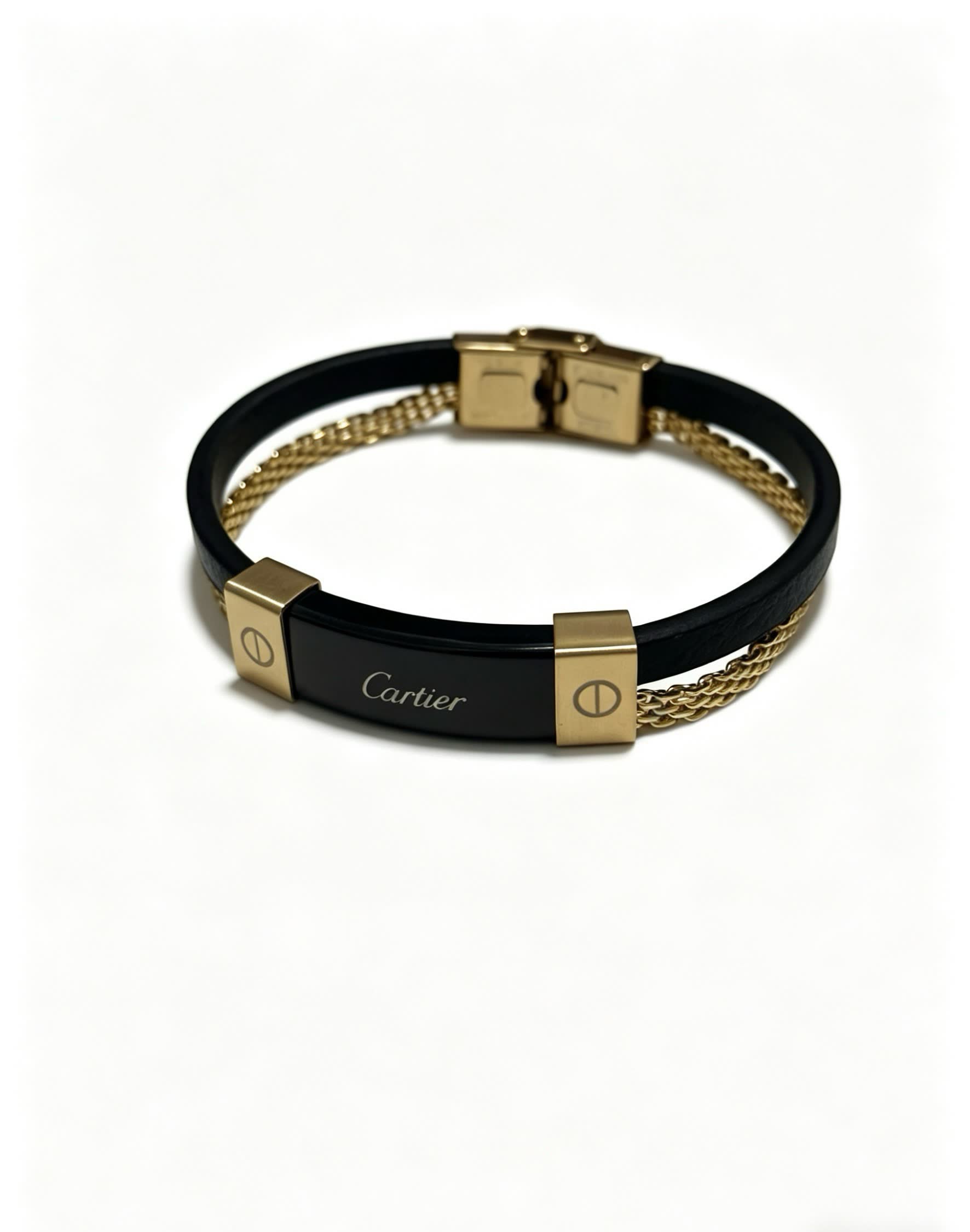 Cartier Black Leather and Gold Bracelet