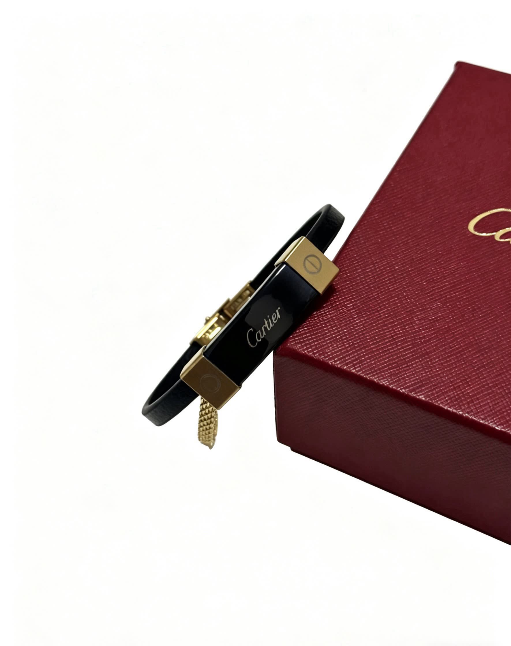 Cartier Black Leather and Gold Bracelet
