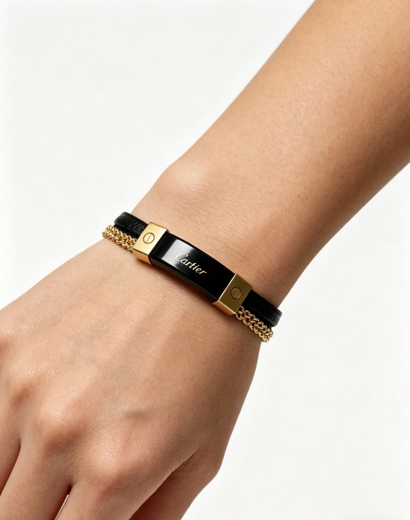 Cartier Black Leather and Gold Bracelet