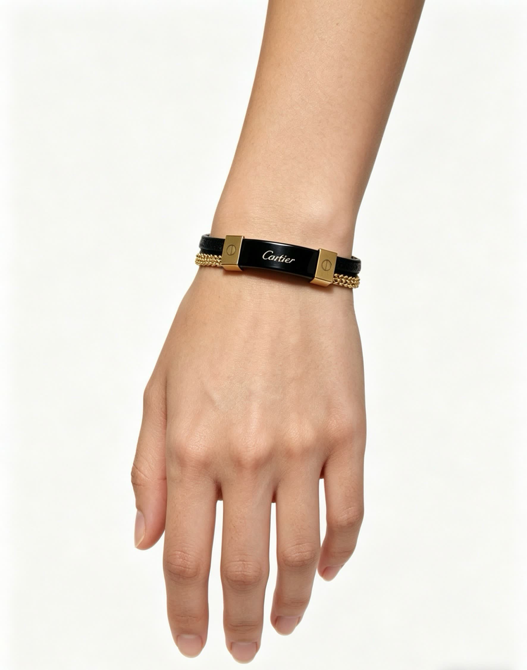 Cartier Black Leather and Gold Bracelet