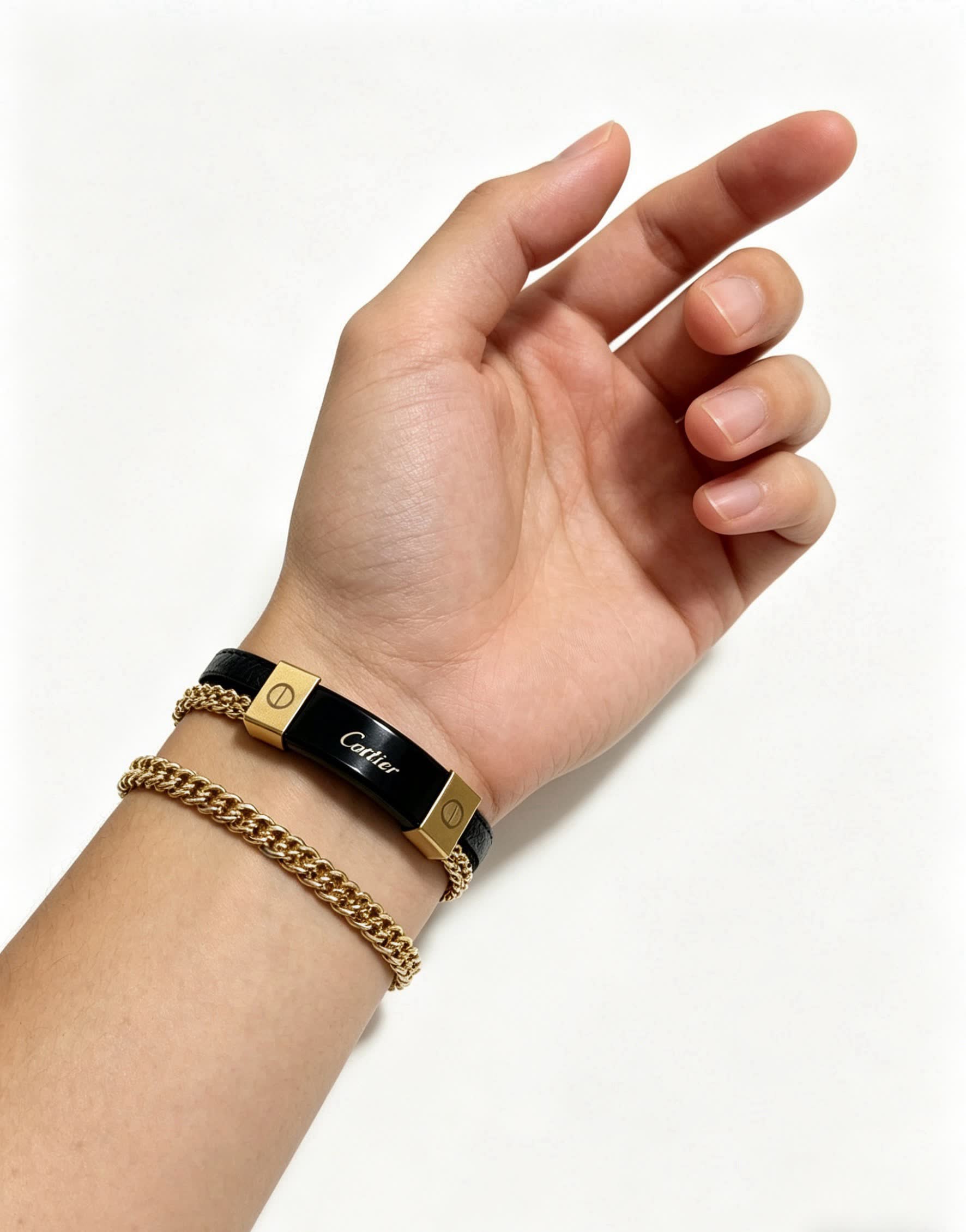 Cartier Black Leather and Gold Bracelet