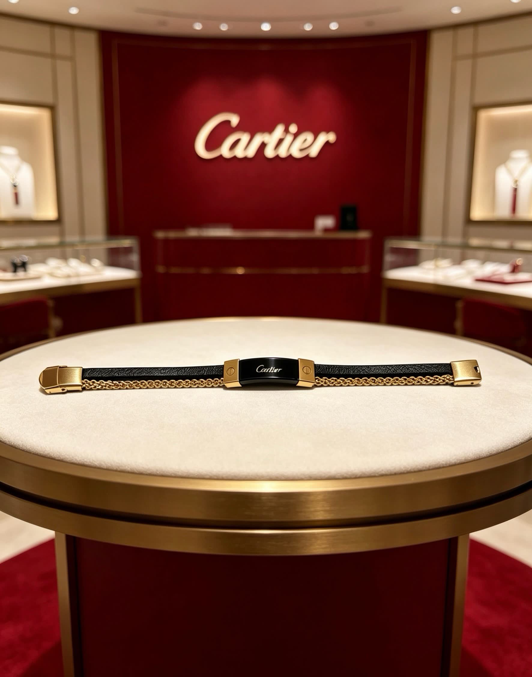 Cartier Black Leather and Gold Bracelet