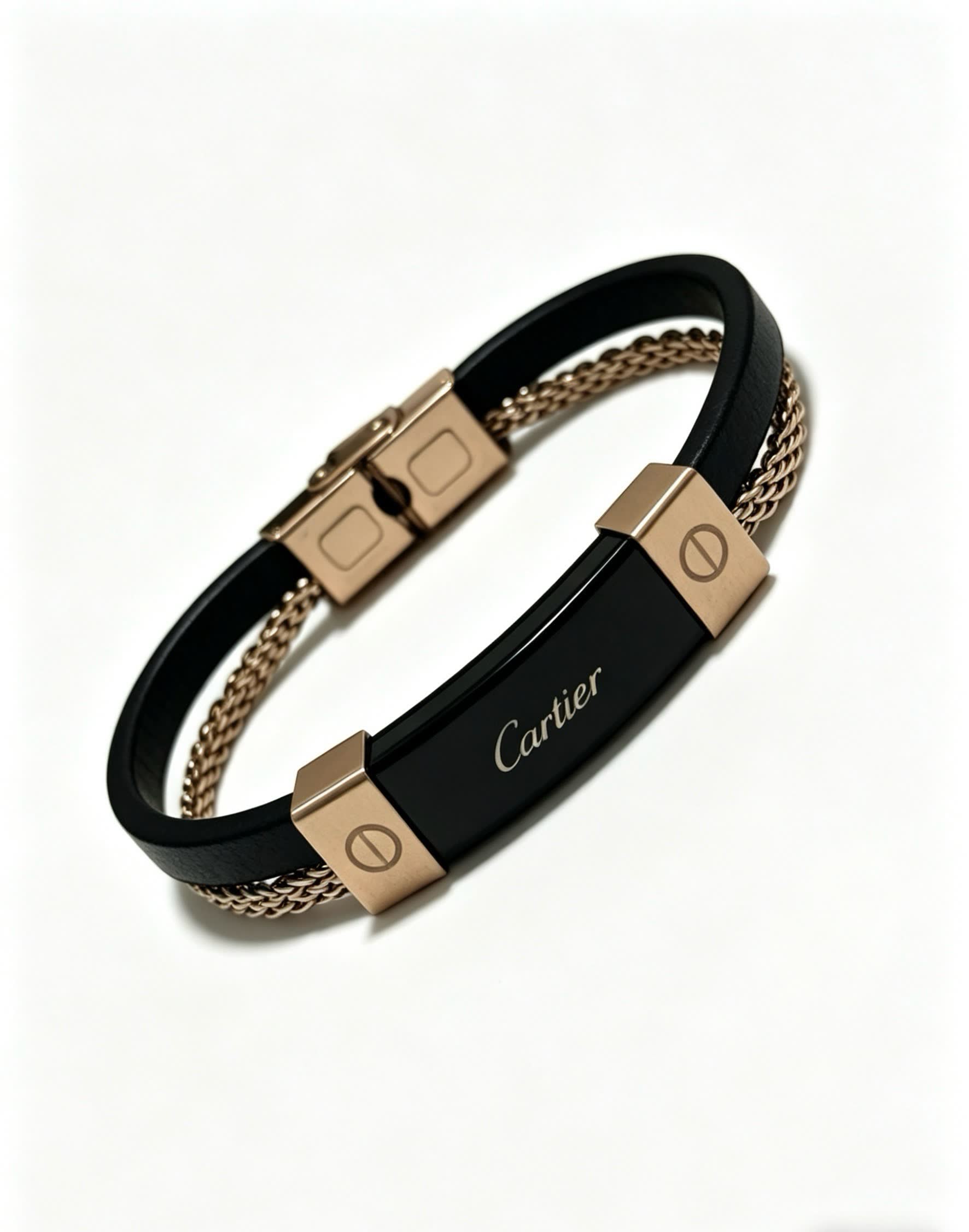 Cartier Black Leather and Gold-Plated Bracelet Cartier Black Leather and Gold-Plated Bracelet