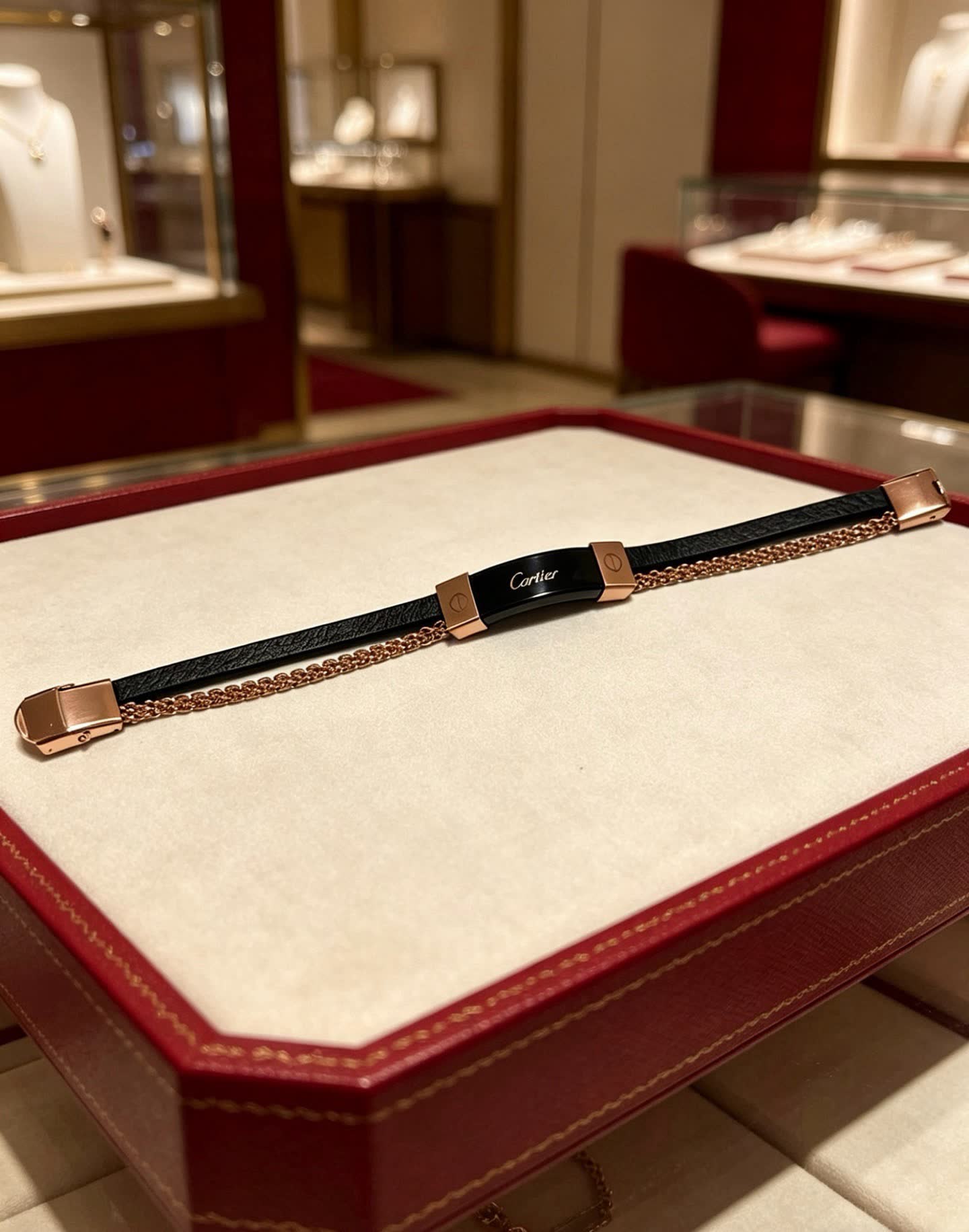 Cartier Black Leather and Gold-Plated Bracelet