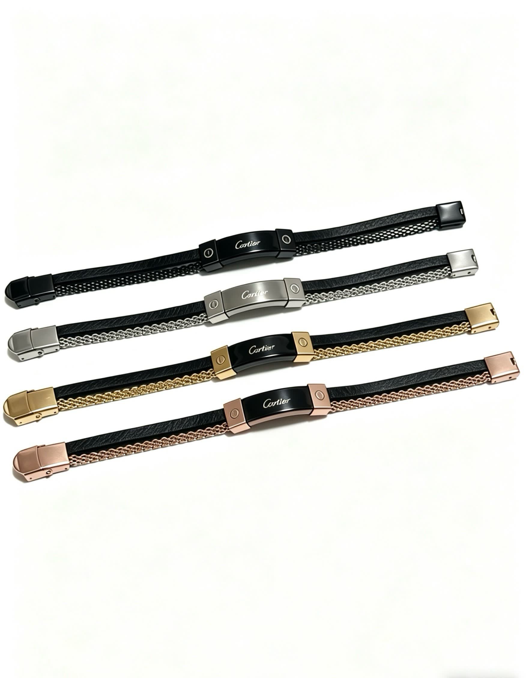 Cartier Black Leather and Gold-Plated Bracelet