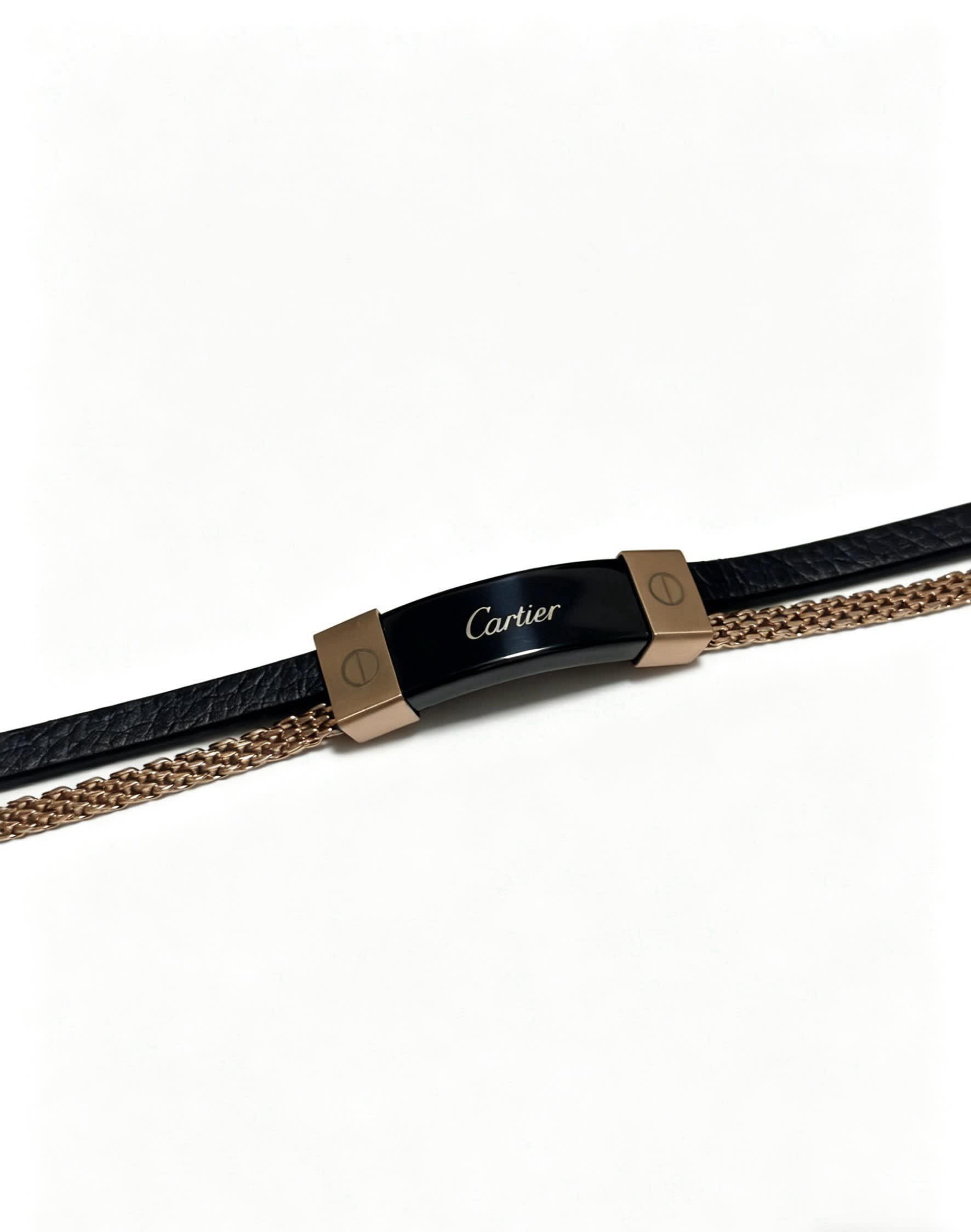 Cartier Black Leather and Gold-Plated Bracelet