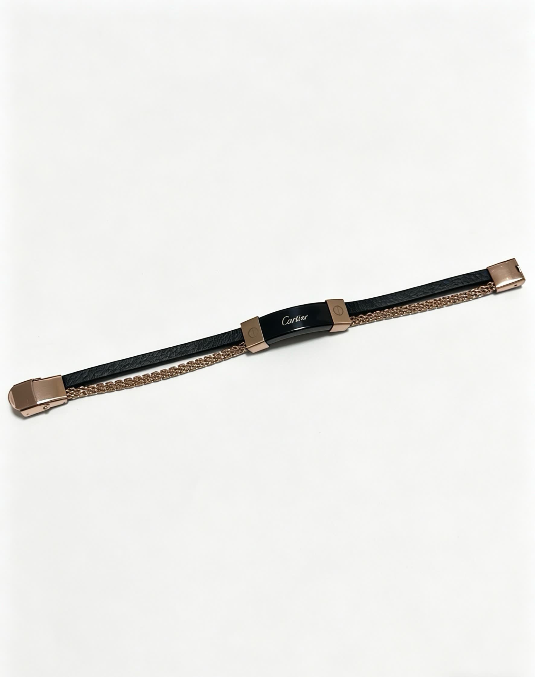 Cartier Black Leather and Gold-Plated Bracelet