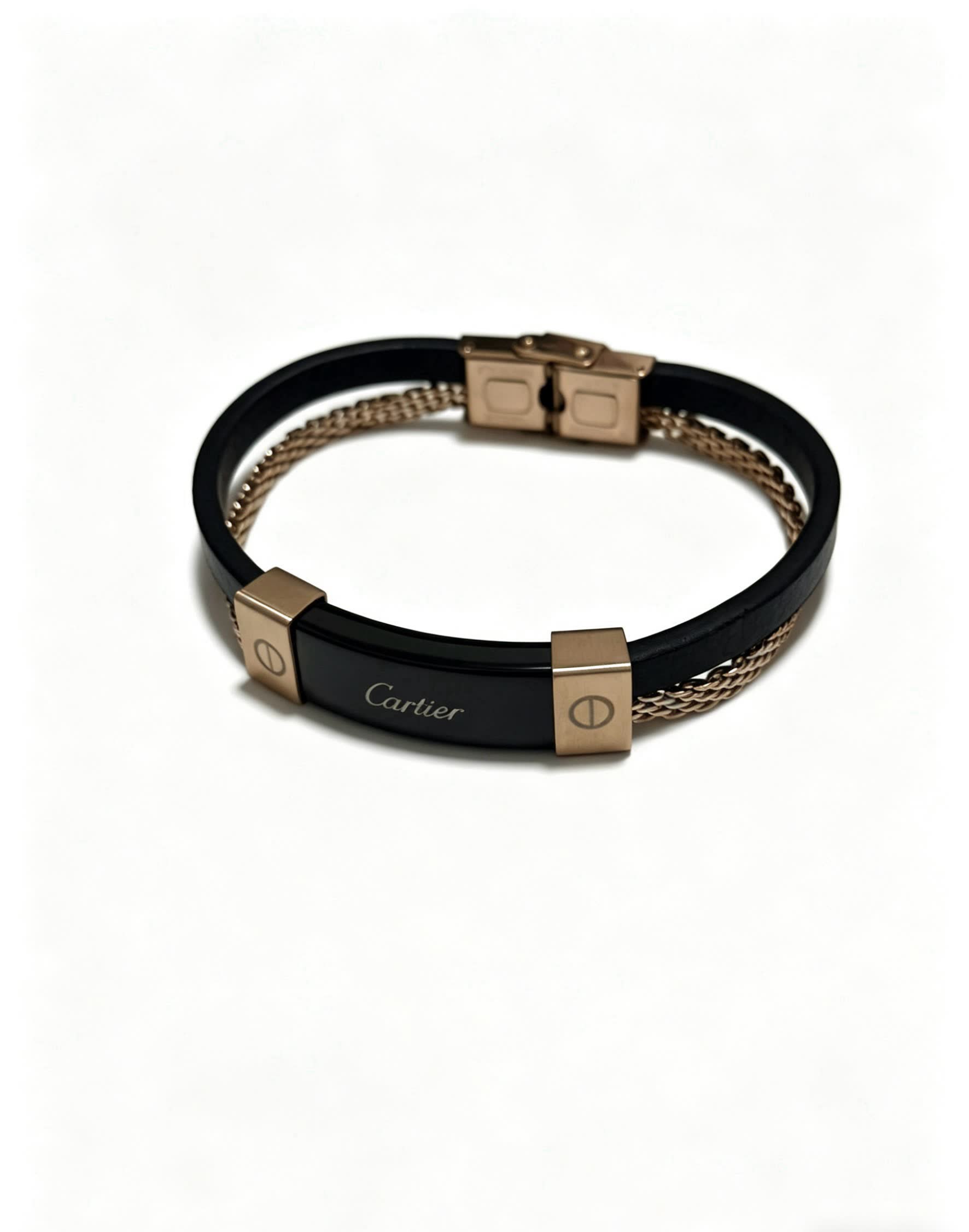 Cartier Black Leather and Gold-Plated Bracelet