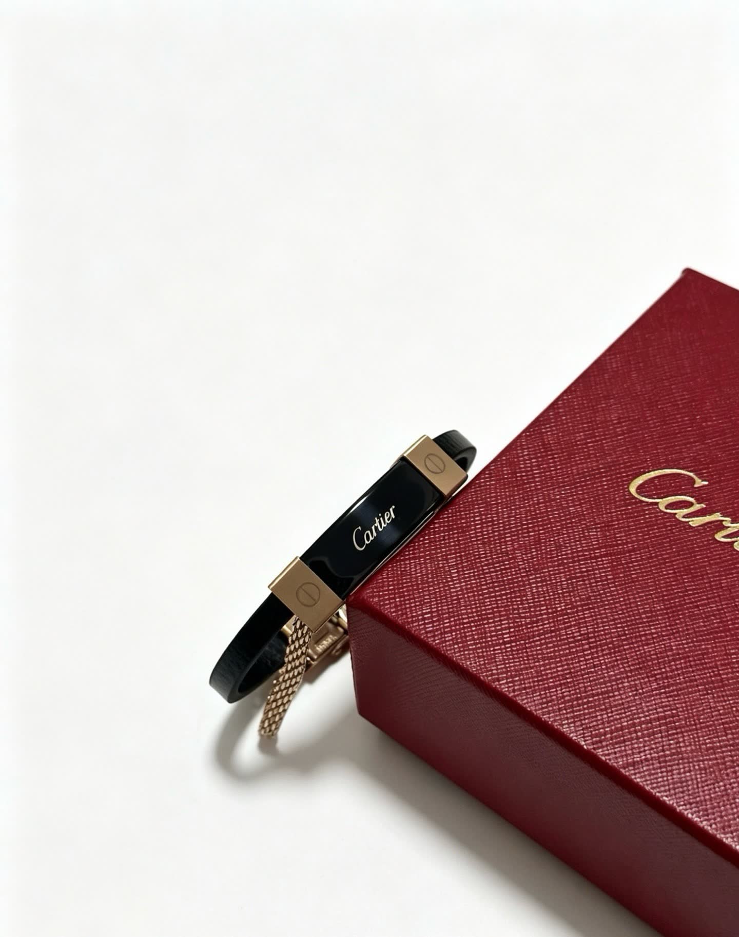 Cartier Black Leather and Gold-Plated Bracelet