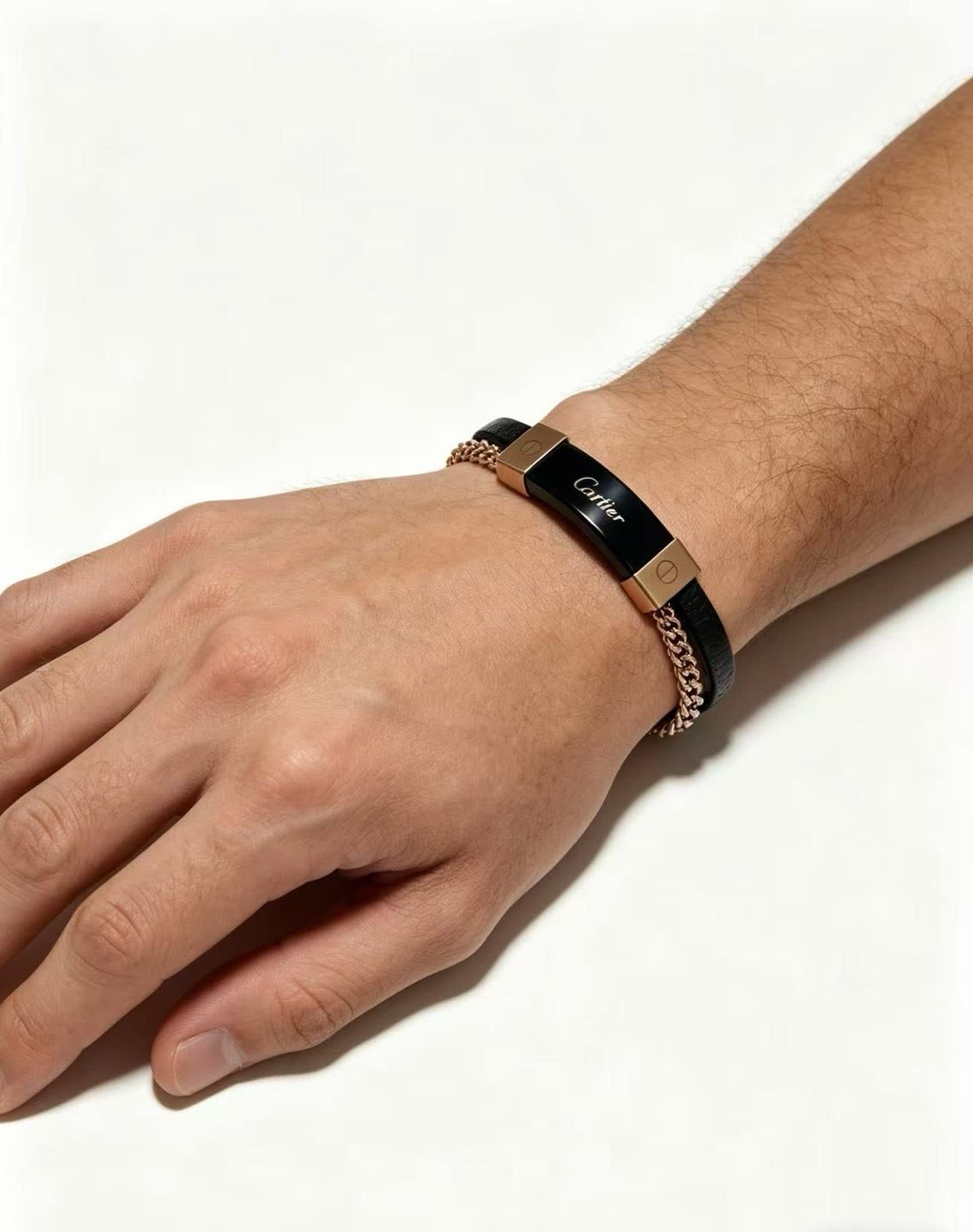 Cartier Black Leather and Gold-Plated Bracelet